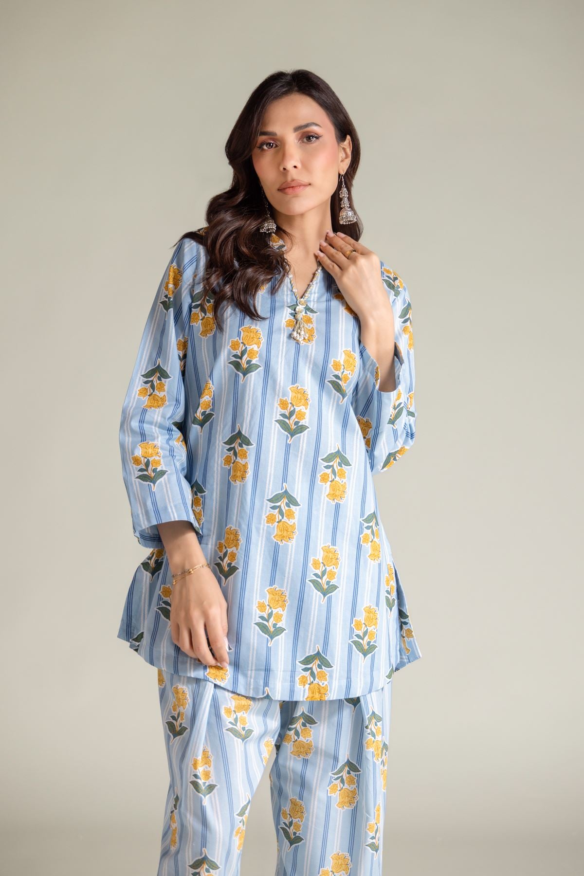 Blue V-Neck Kurta