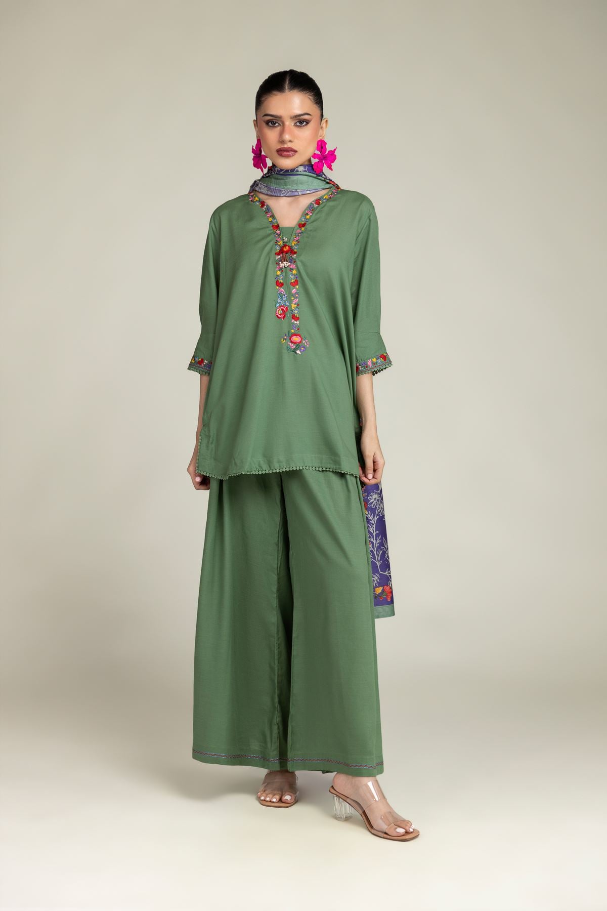 Green Floral Kurta