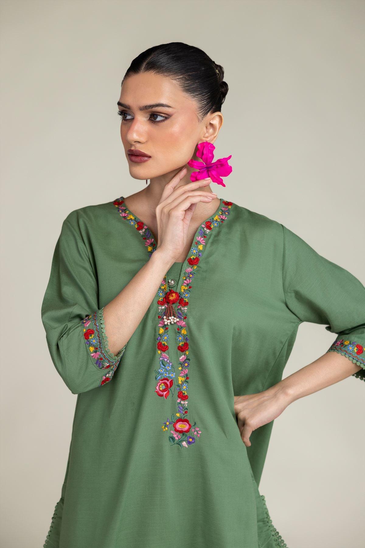 Green Floral Kurta