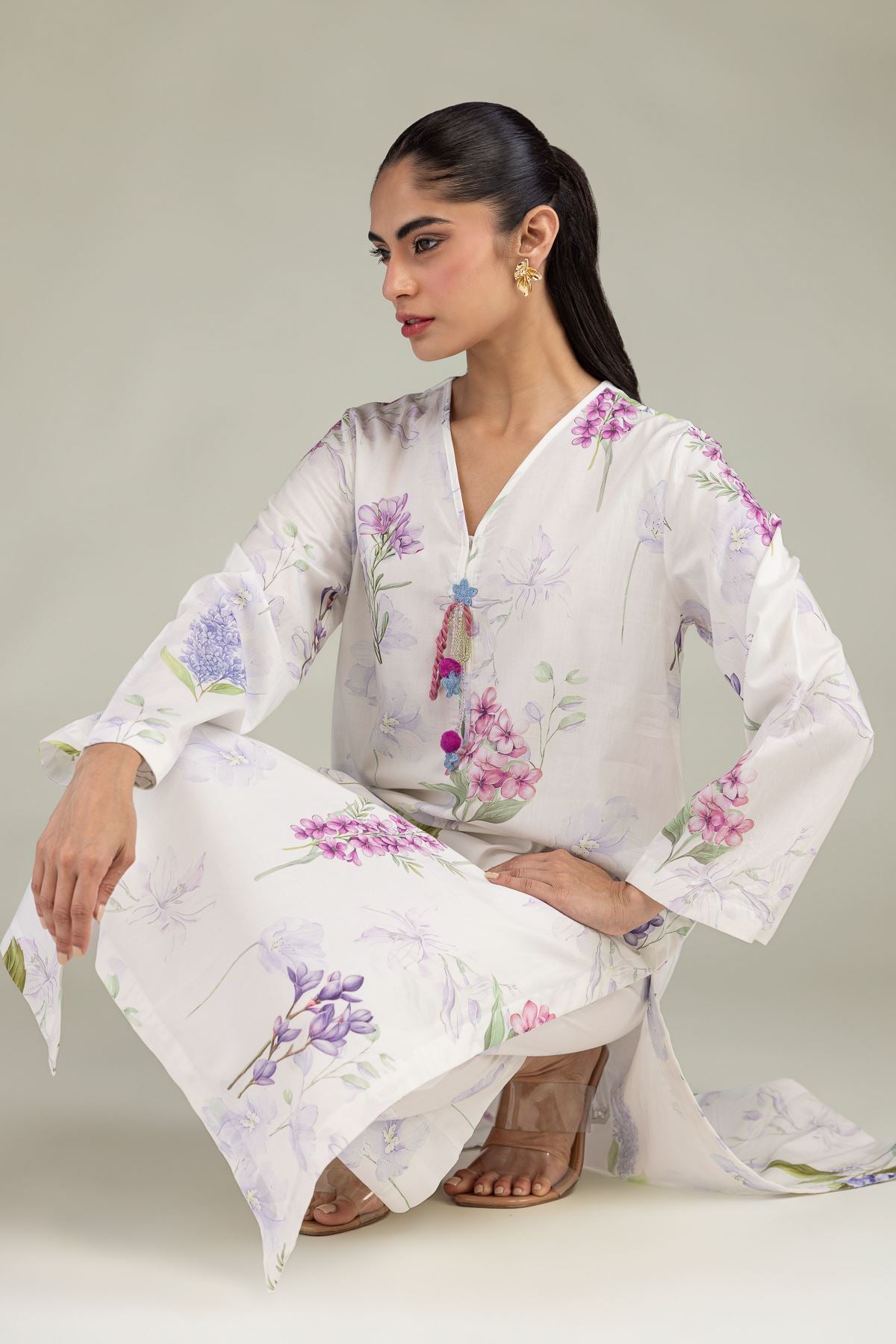 White V-Neck Kurta