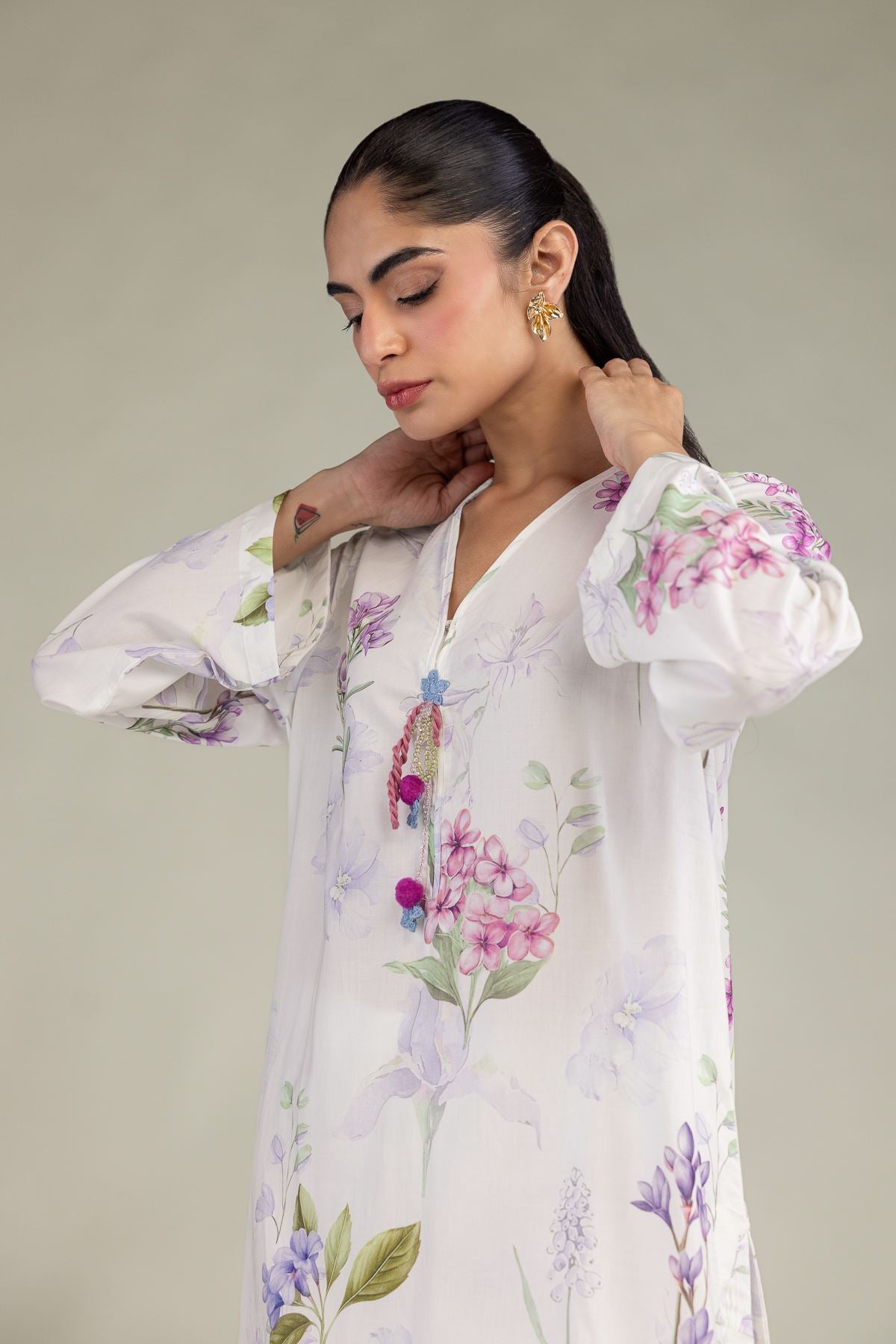 White V-Neck Kurta