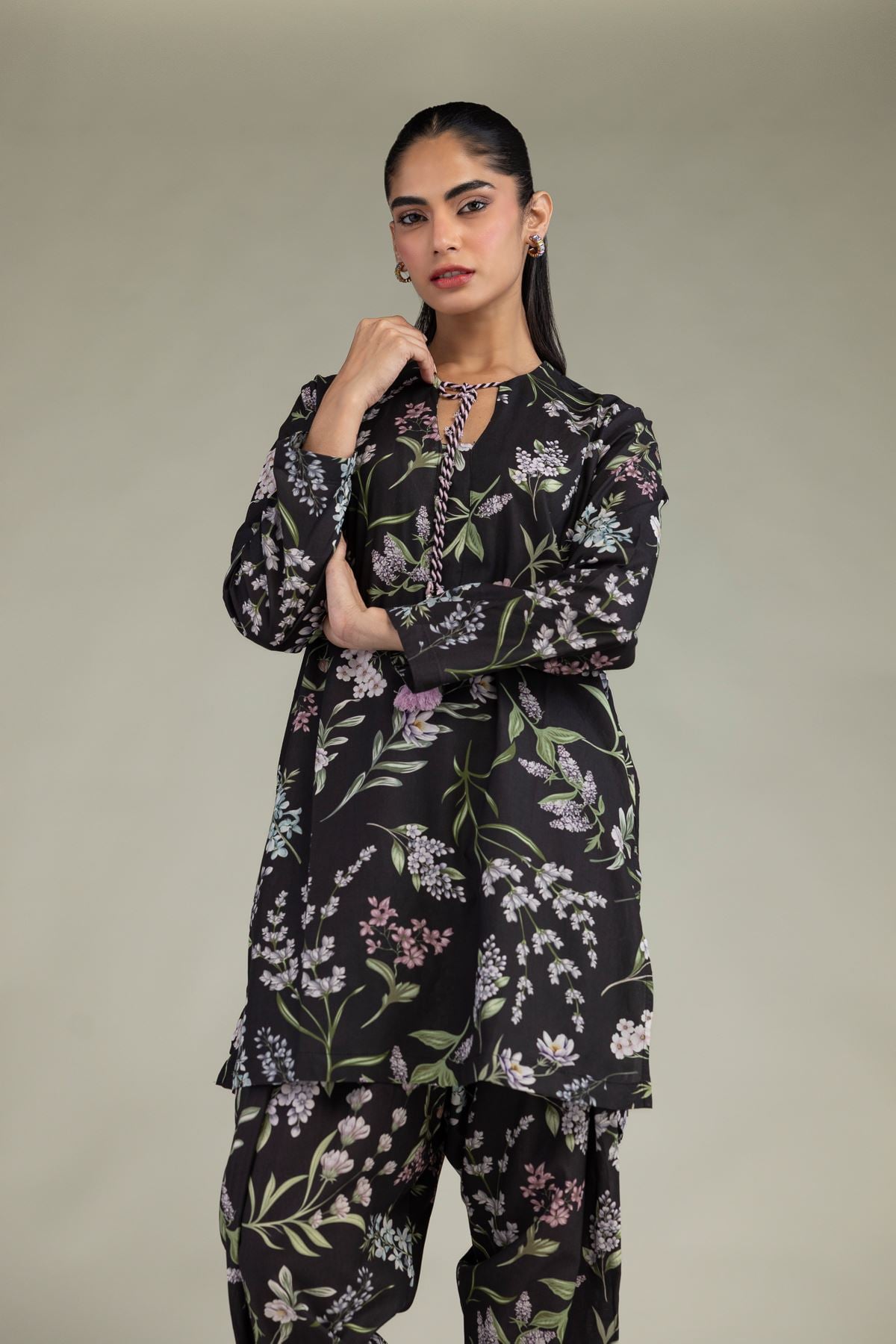 Black Floral Kurta
