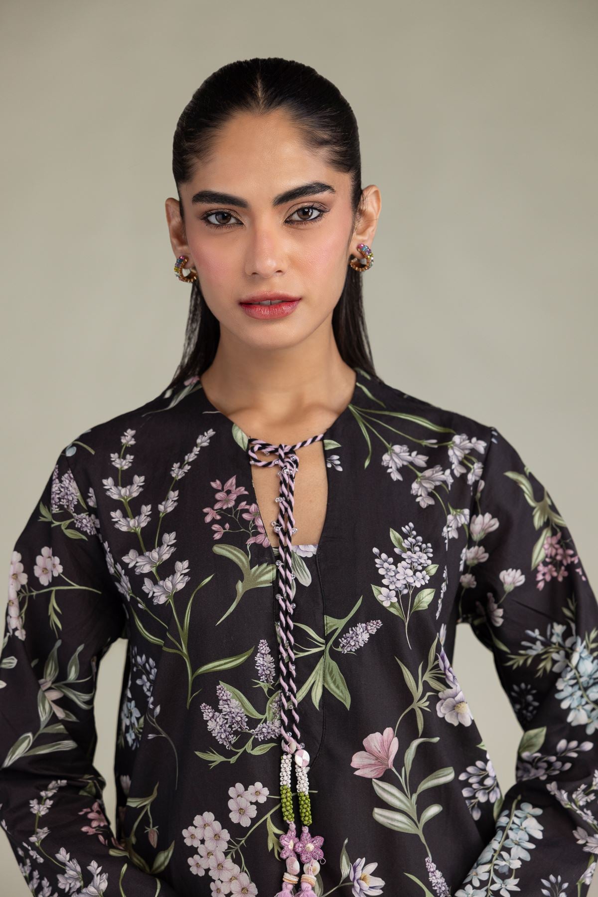 Black Floral Kurta