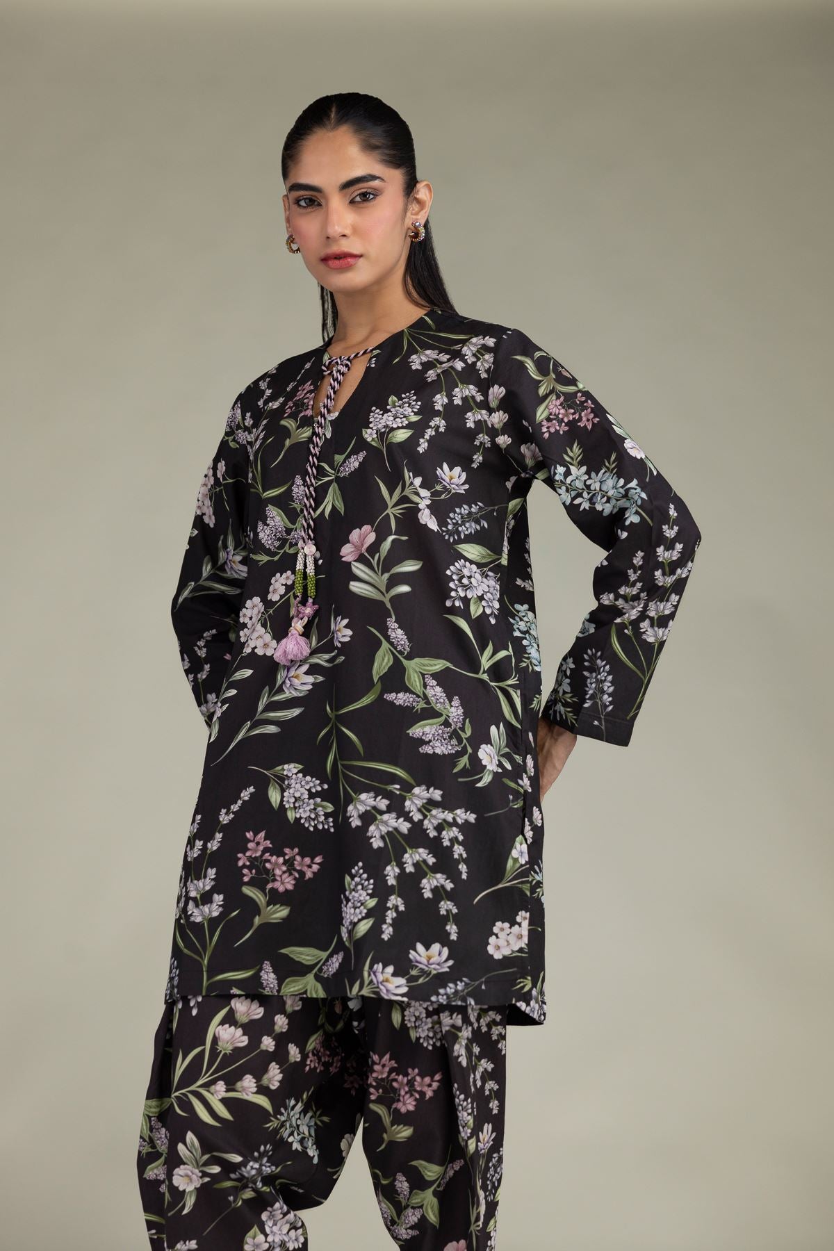 Black Floral Kurta