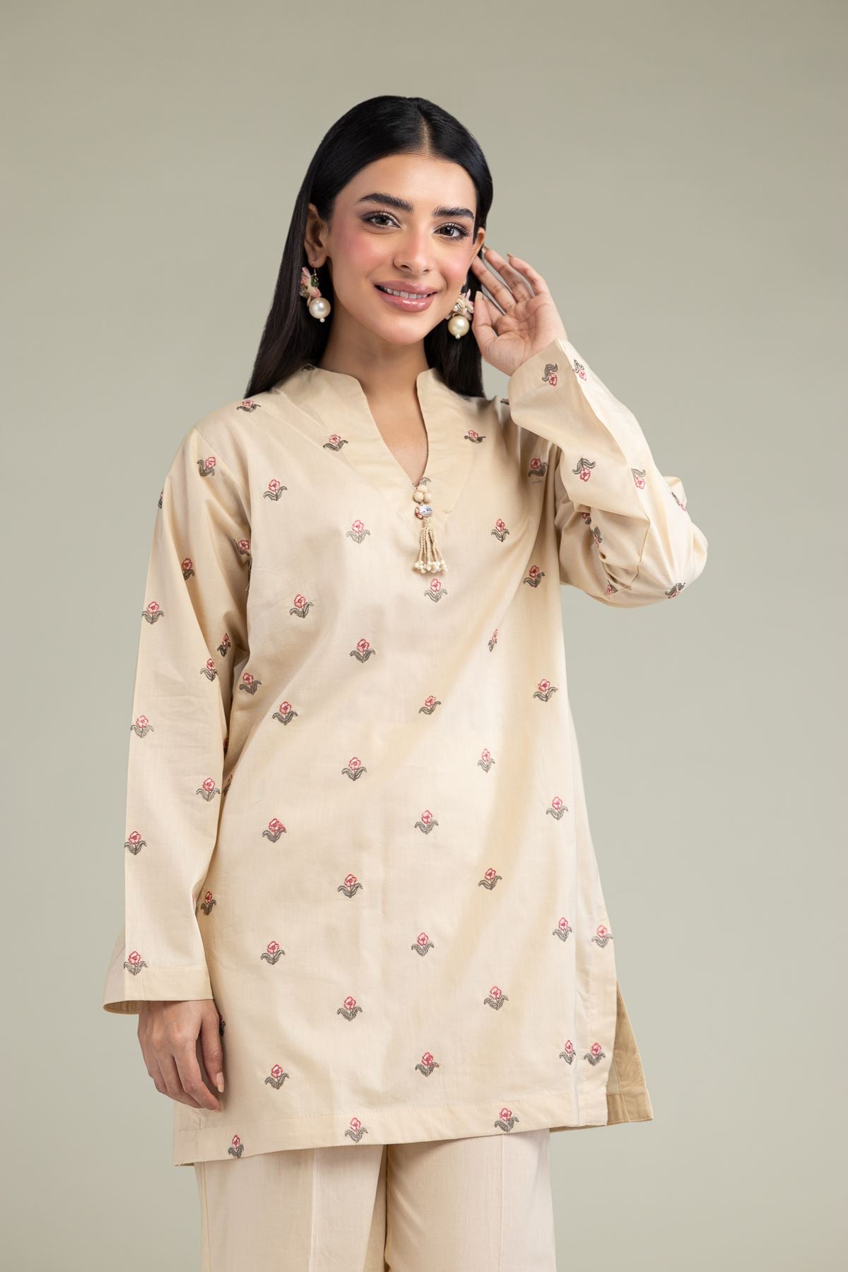 Floral V-Neck Kurta