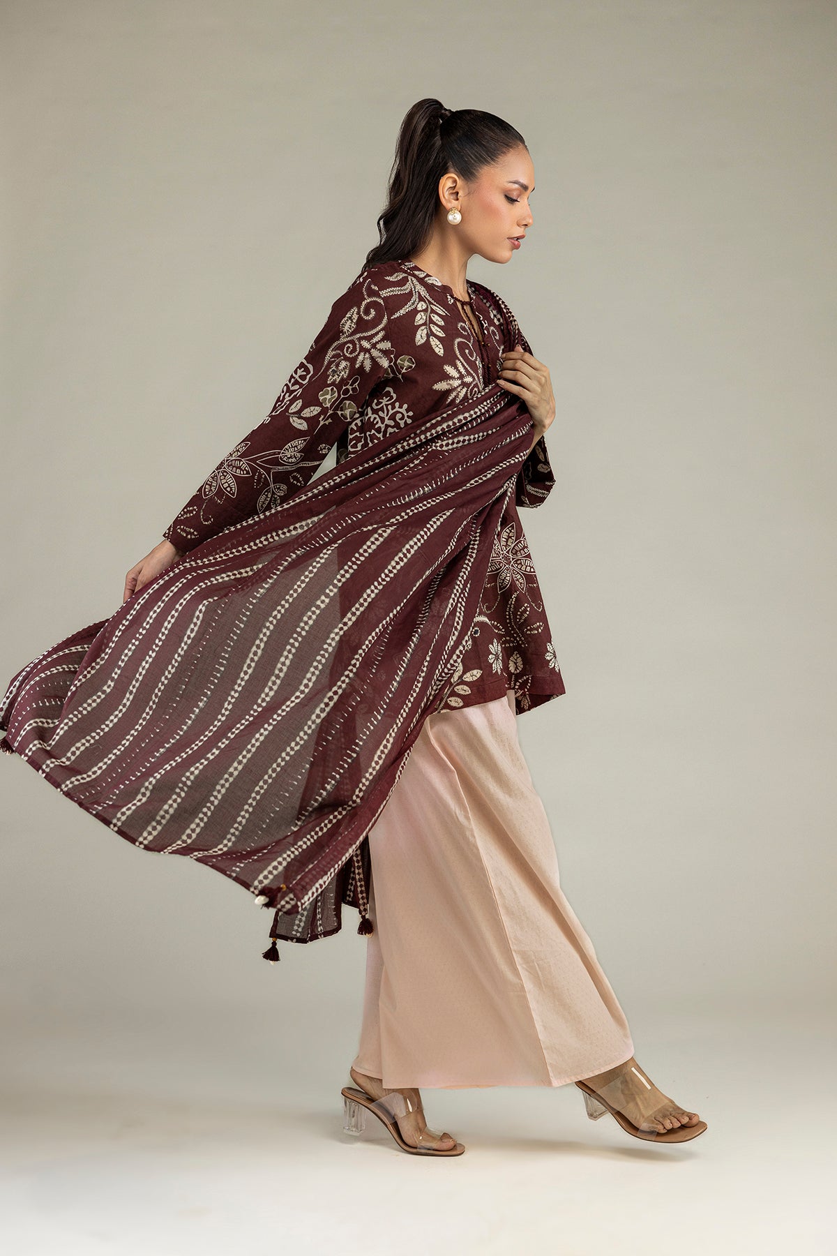 Brown Printed Dupatta