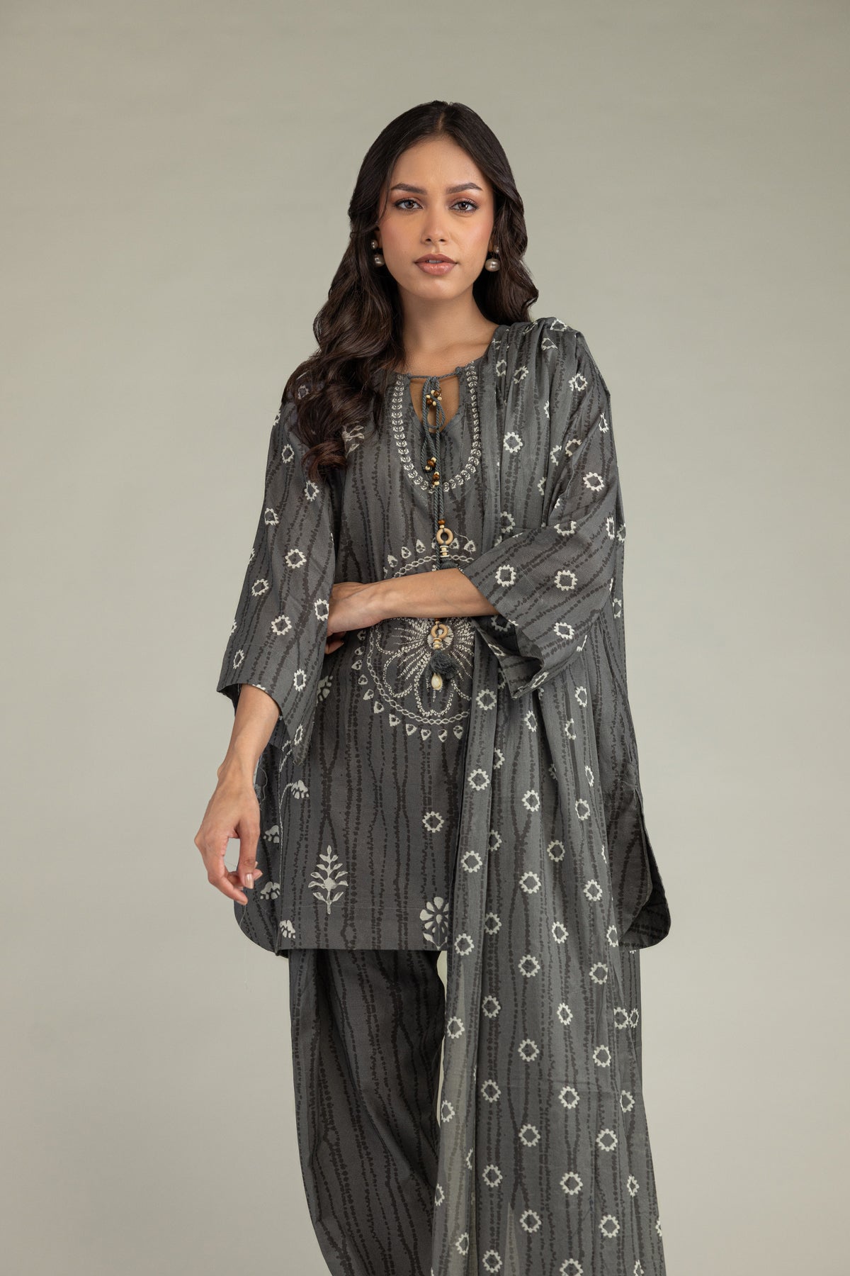 Gray Printed Dupatta