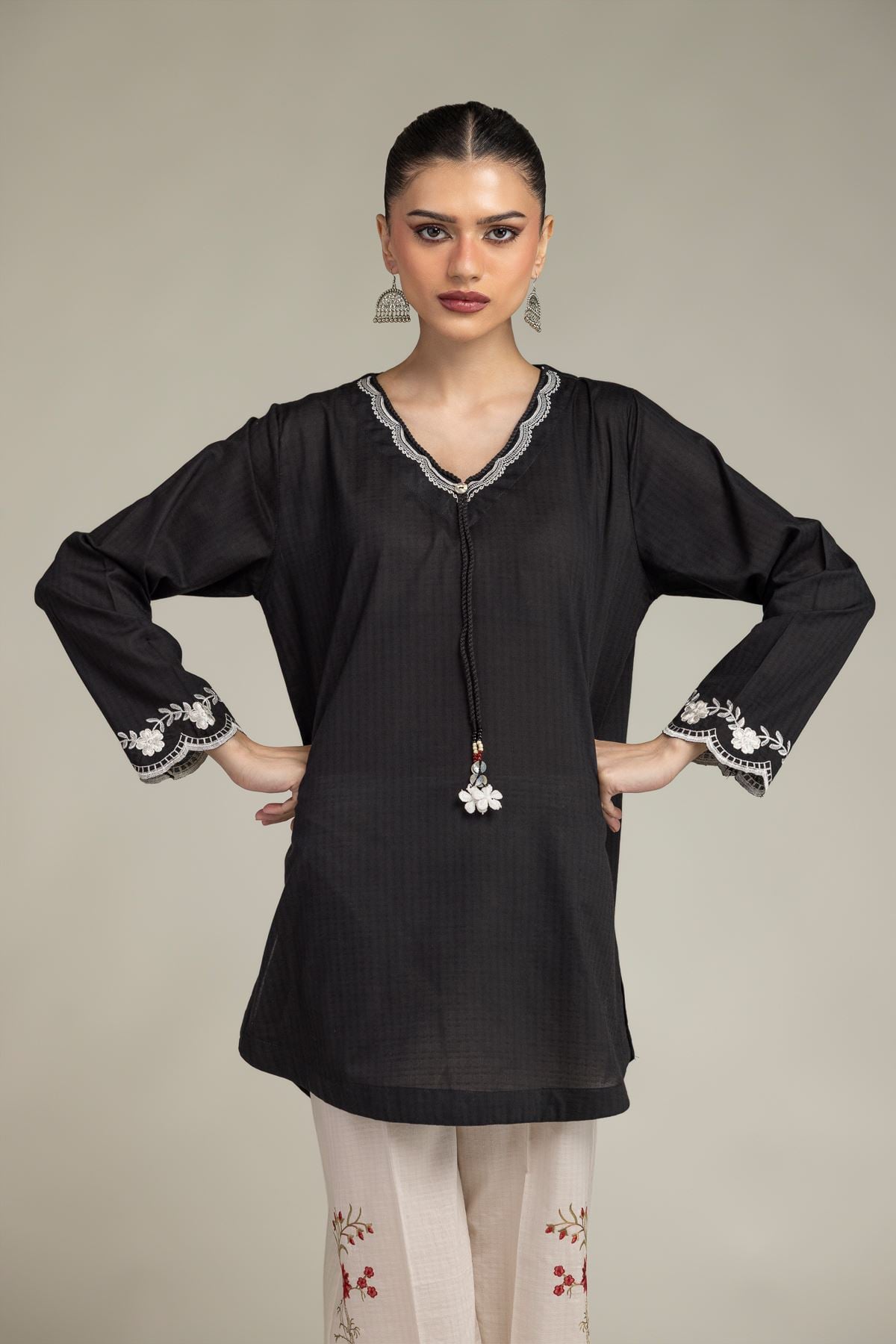 Black V-Neck Kurta