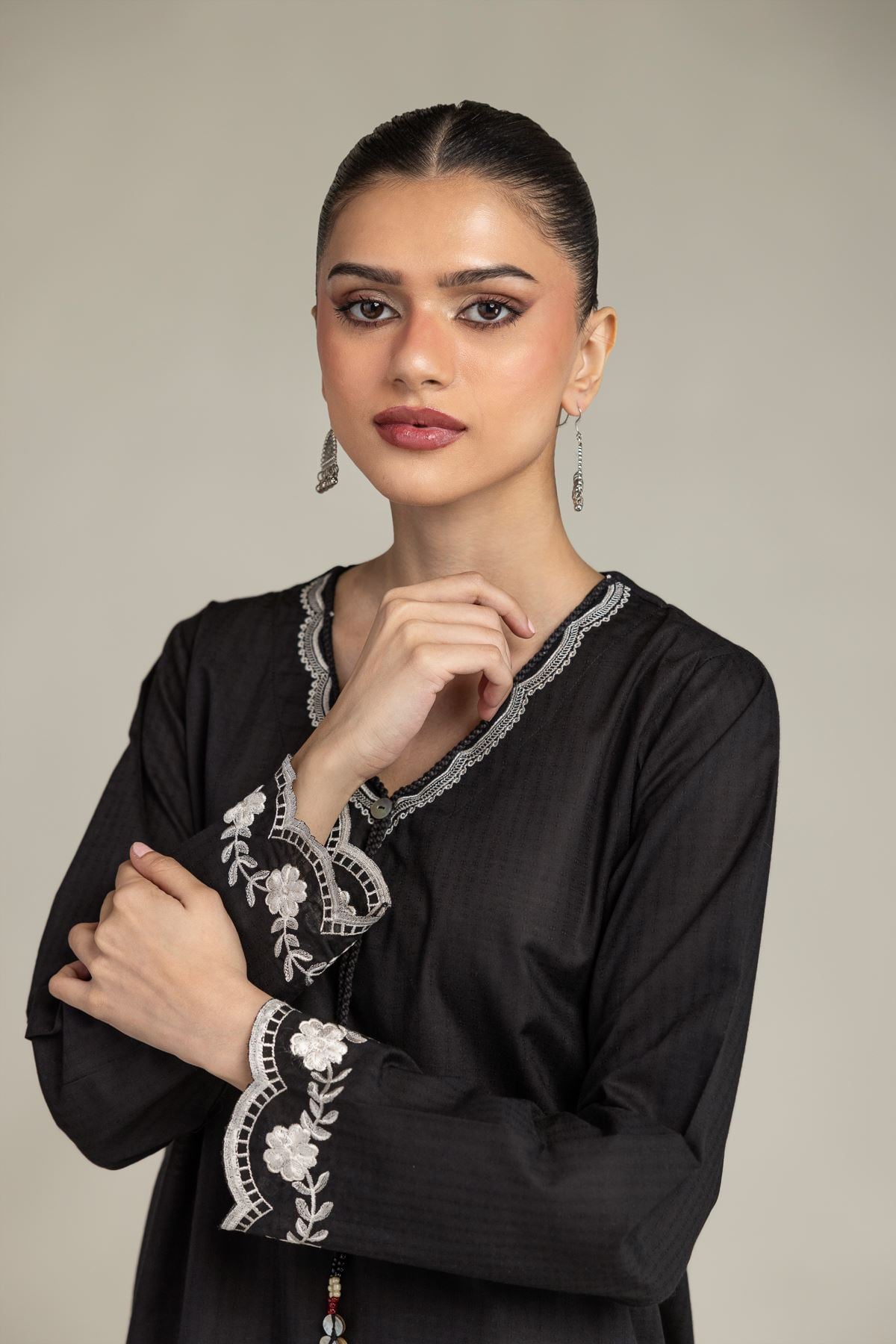 Black V-Neck Kurta