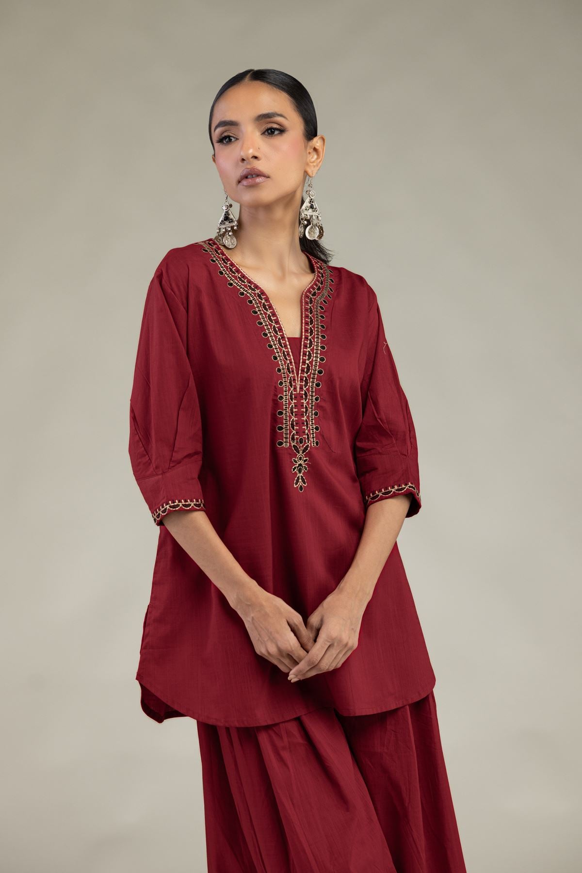 V-Neck Cotton Kurta