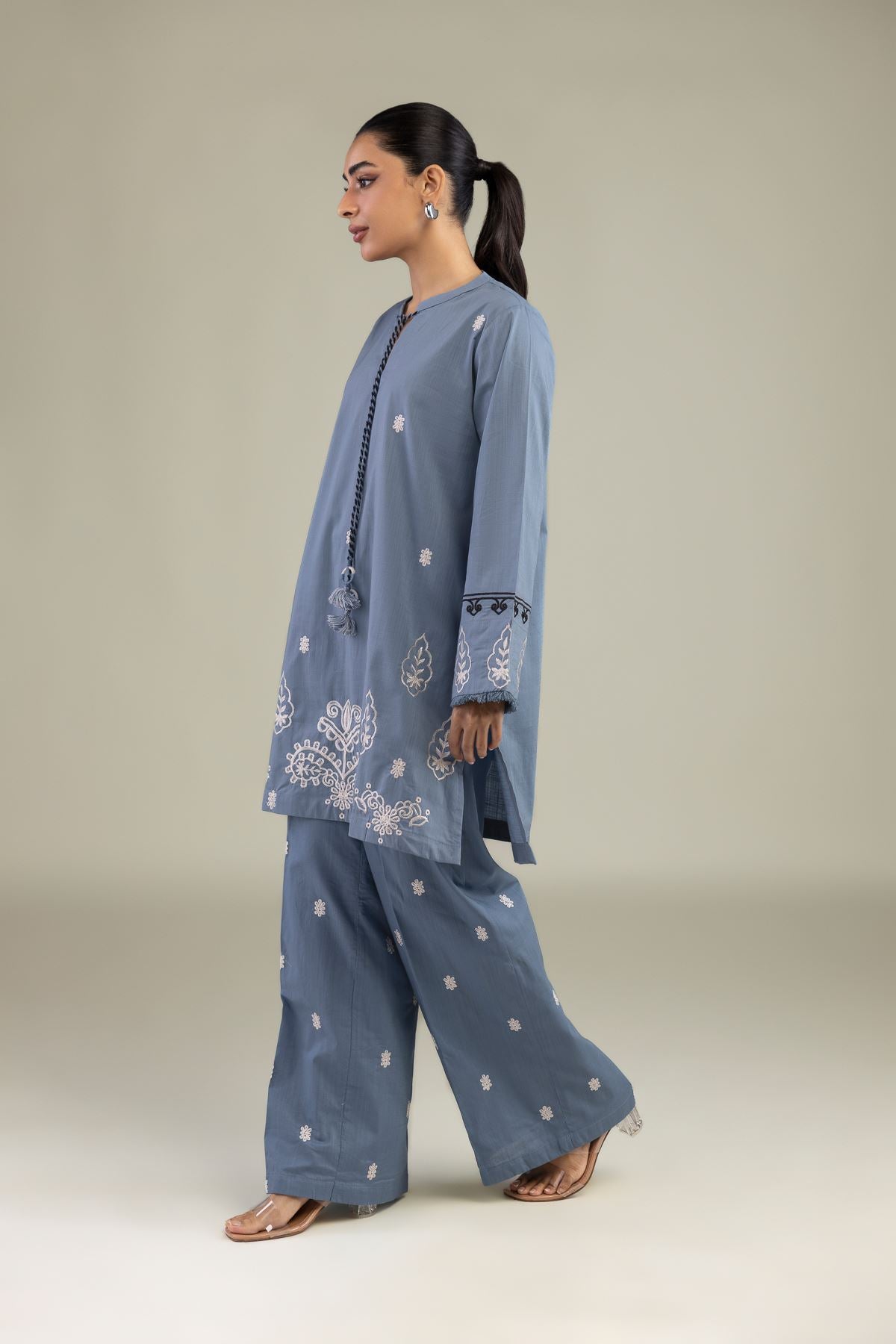 Blue Embroidered Pants