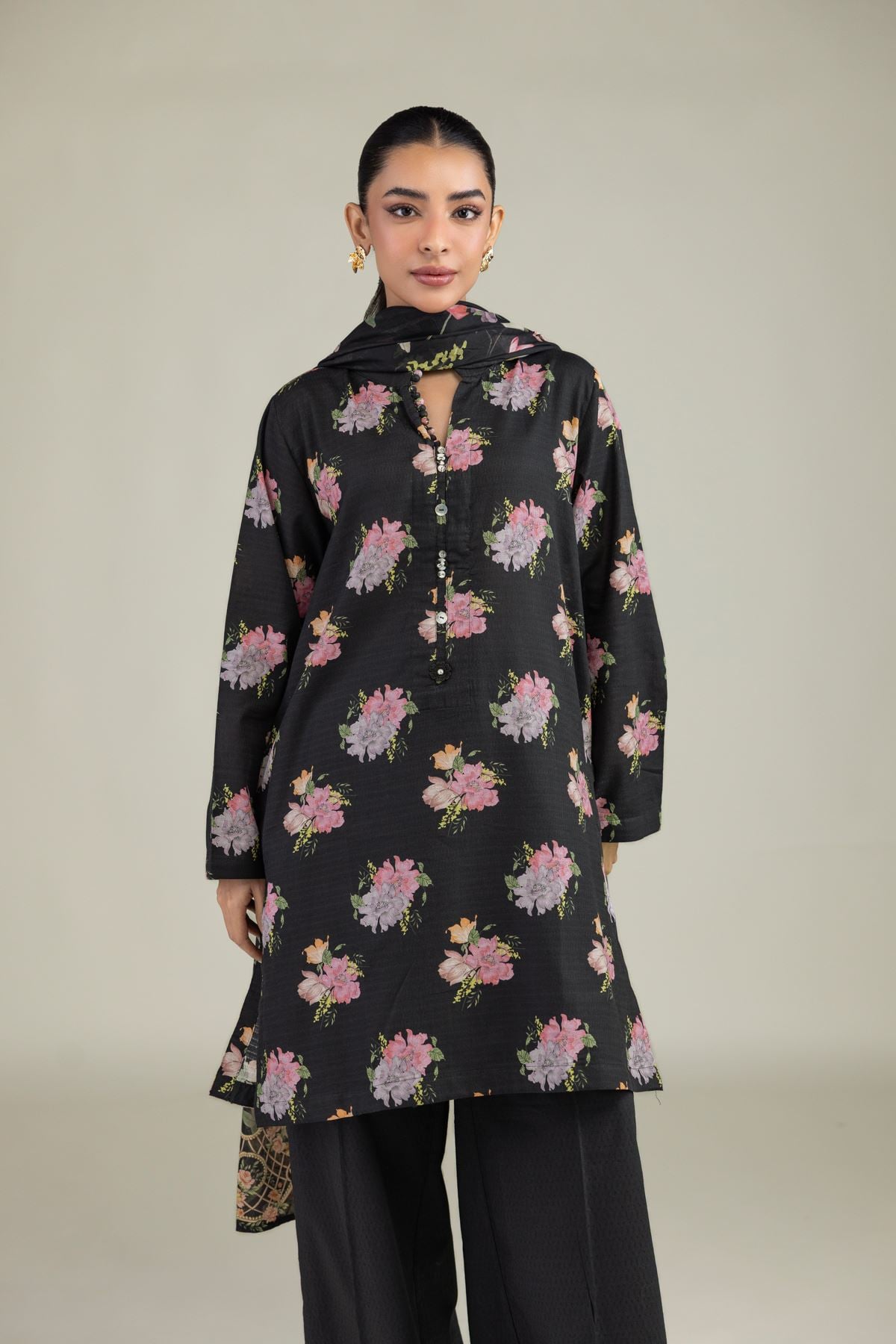 Black Floral Kurta