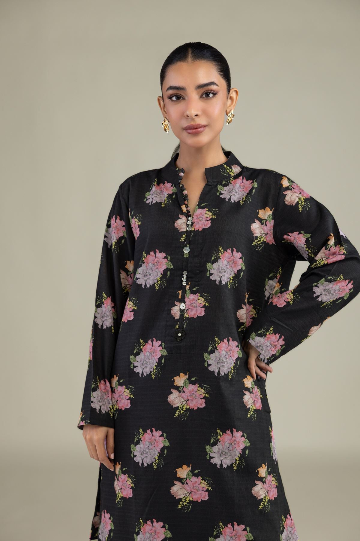 Black Floral Kurta
