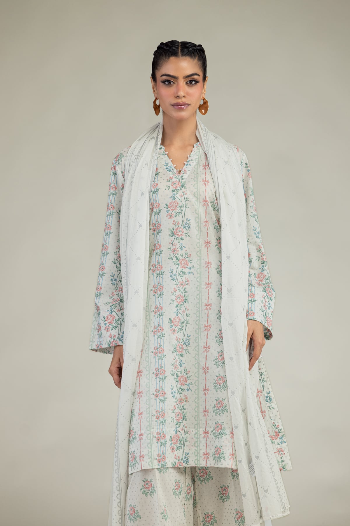 Floral V-Neck Kurta