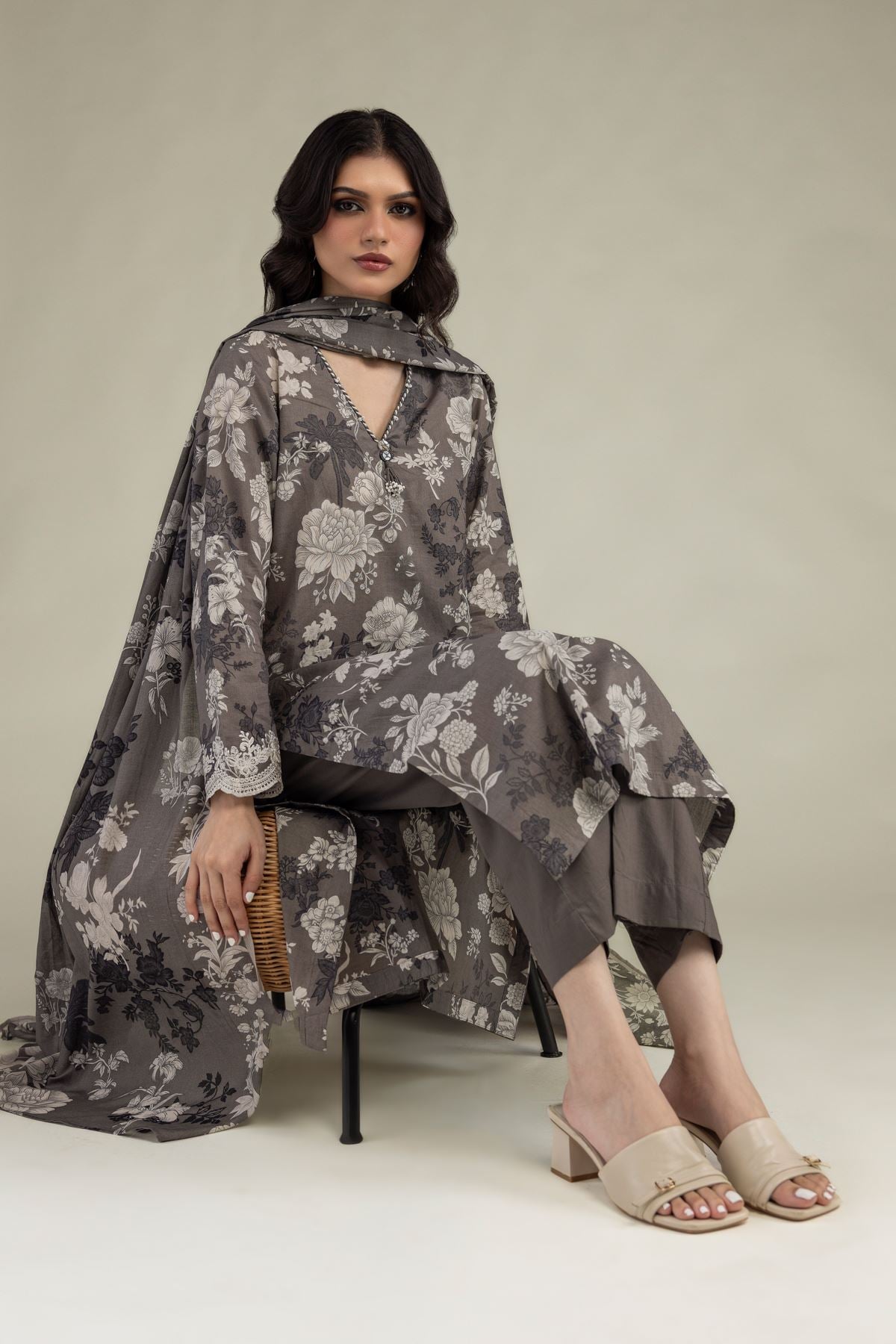 Gray Lawn Kurta