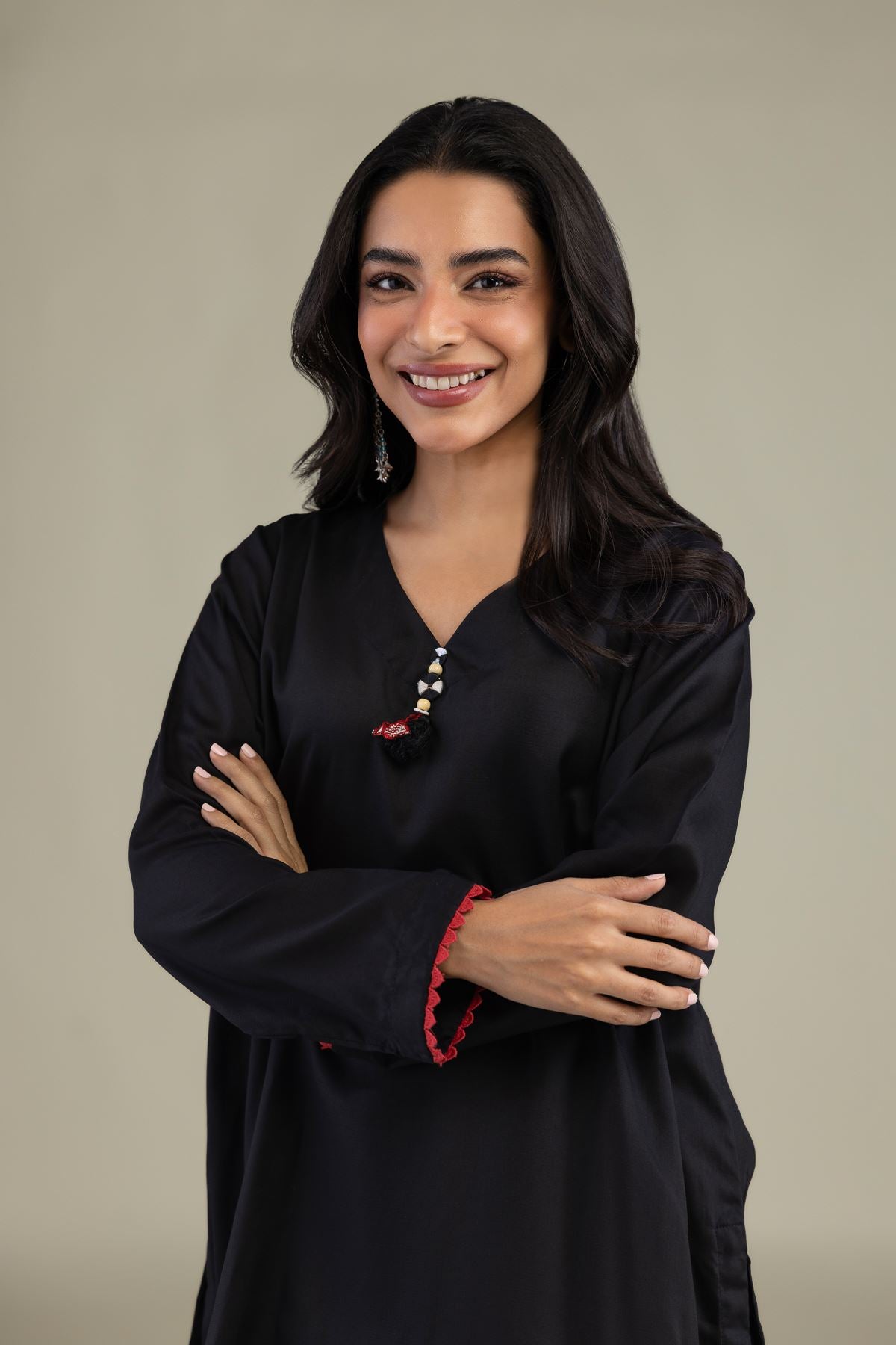 Black V-Neck Kurta