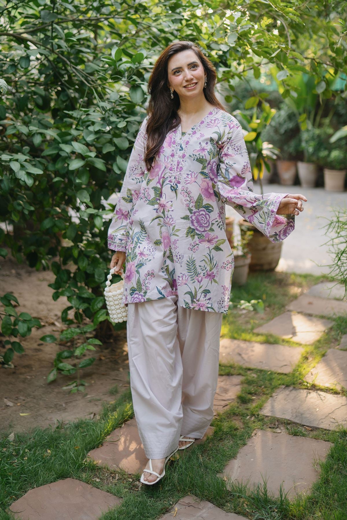 Floral V-Neck Kurta