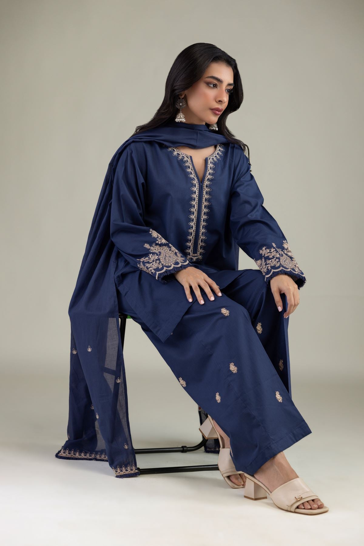 Navy V-Neck Kurta