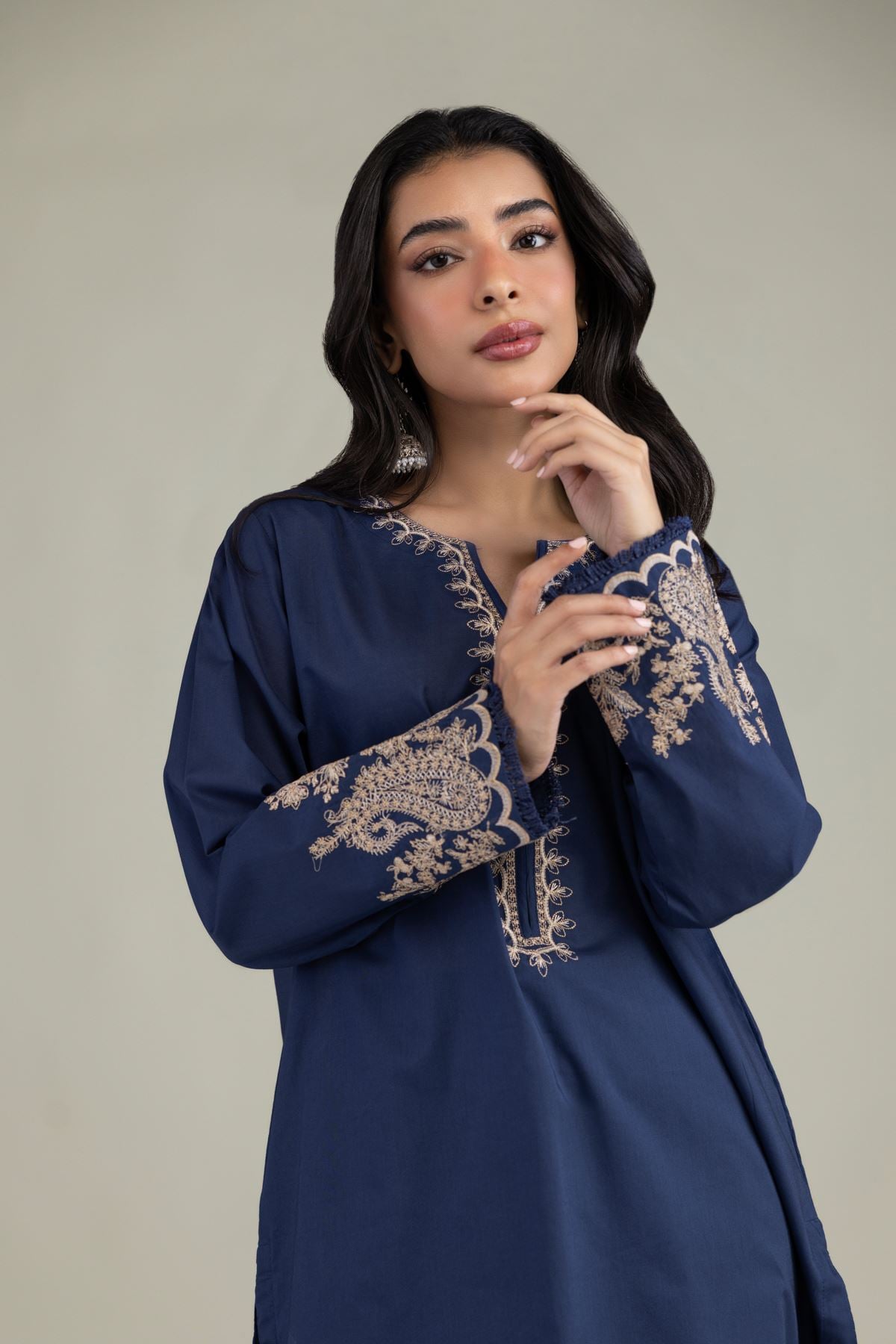 Navy V-Neck Kurta