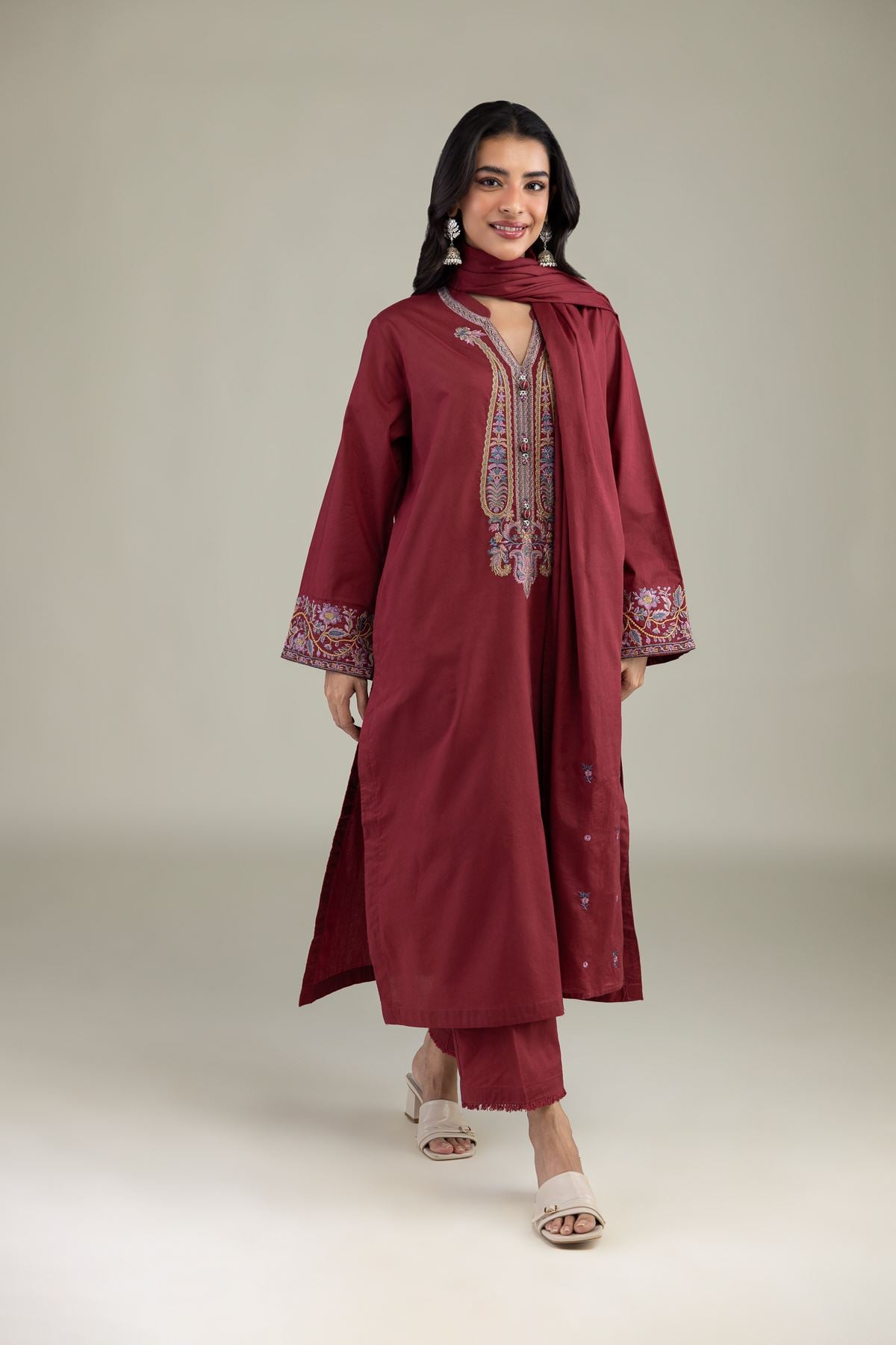 Maroon Lawn Dupatta