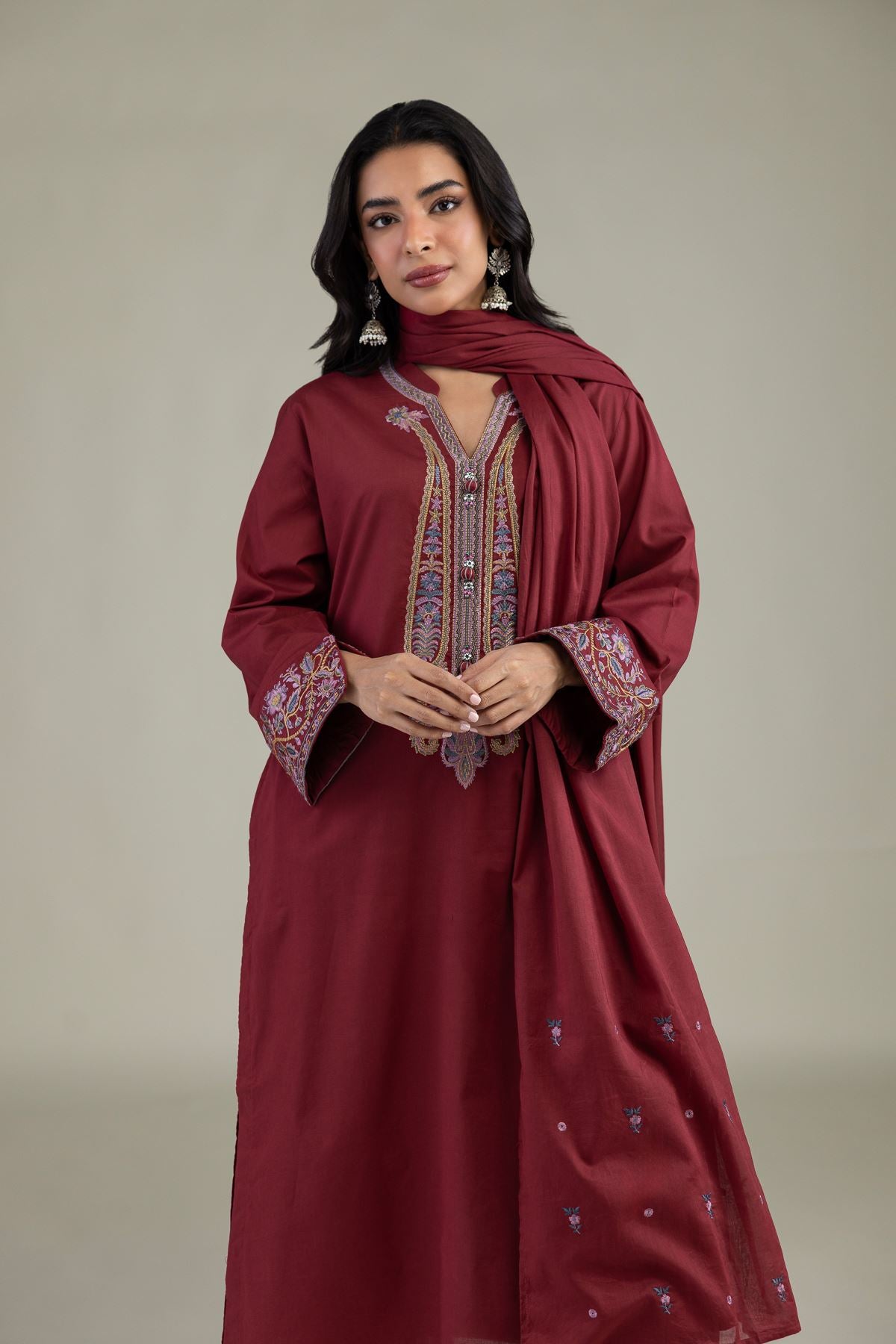 Maroon Lawn Dupatta