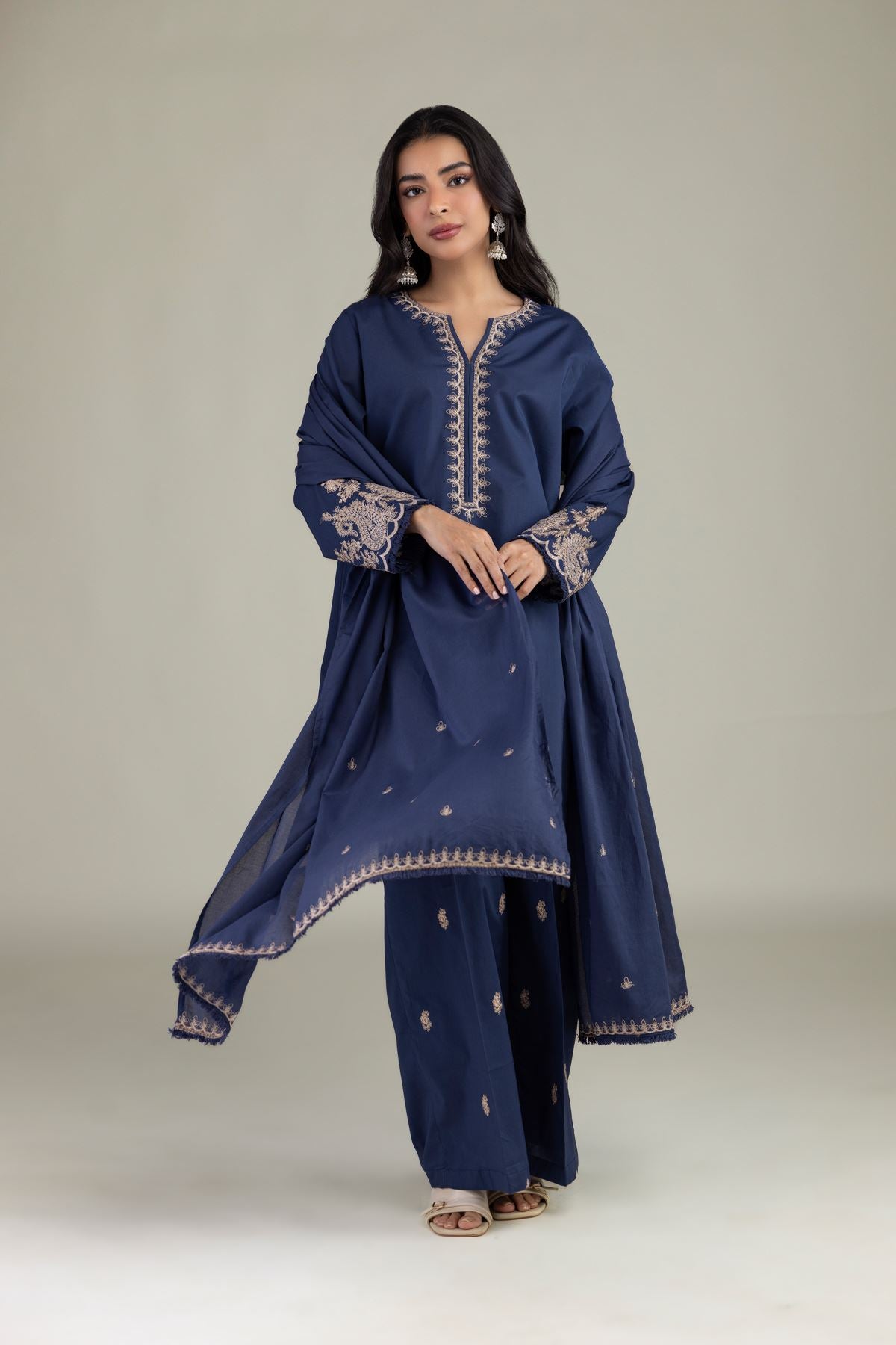 Navy Lawn Dupatta
