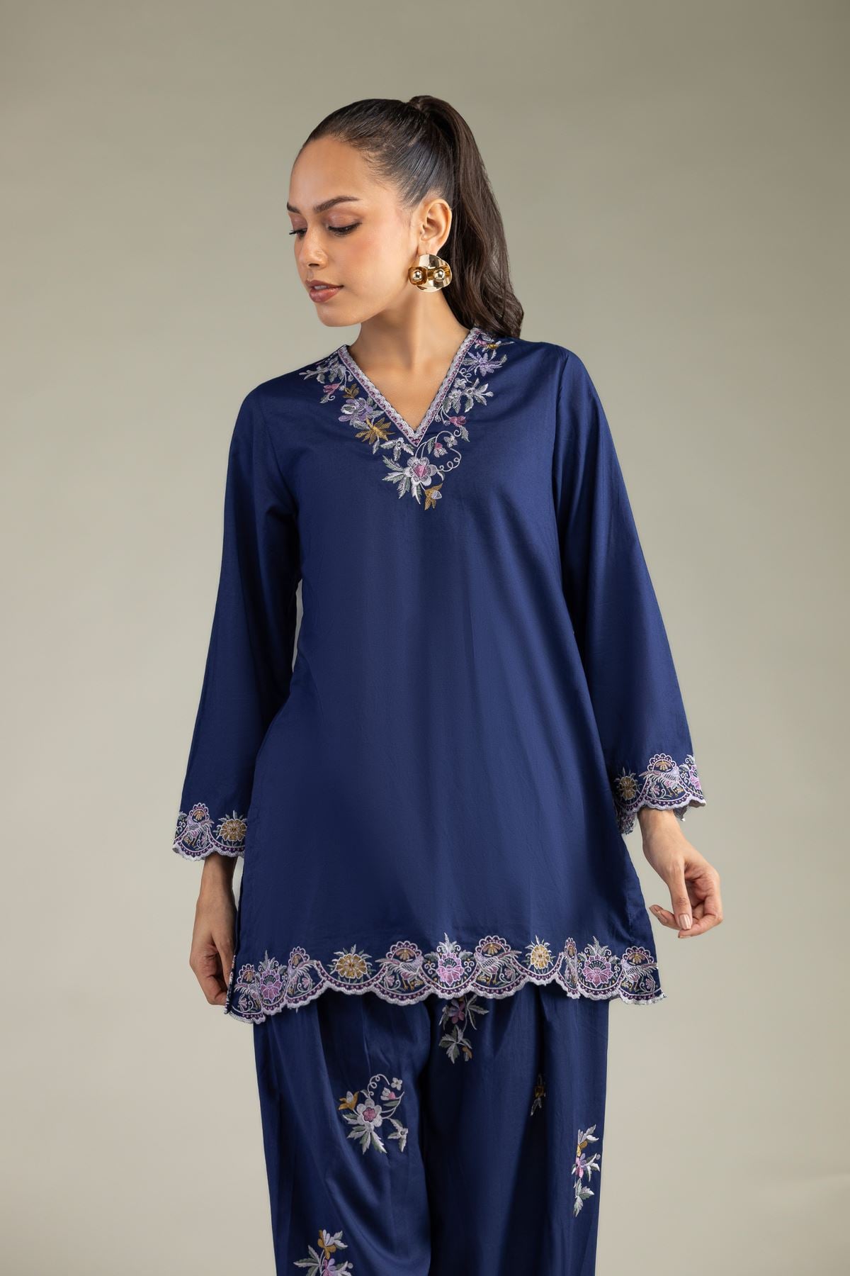 Cambric Navy Kurta