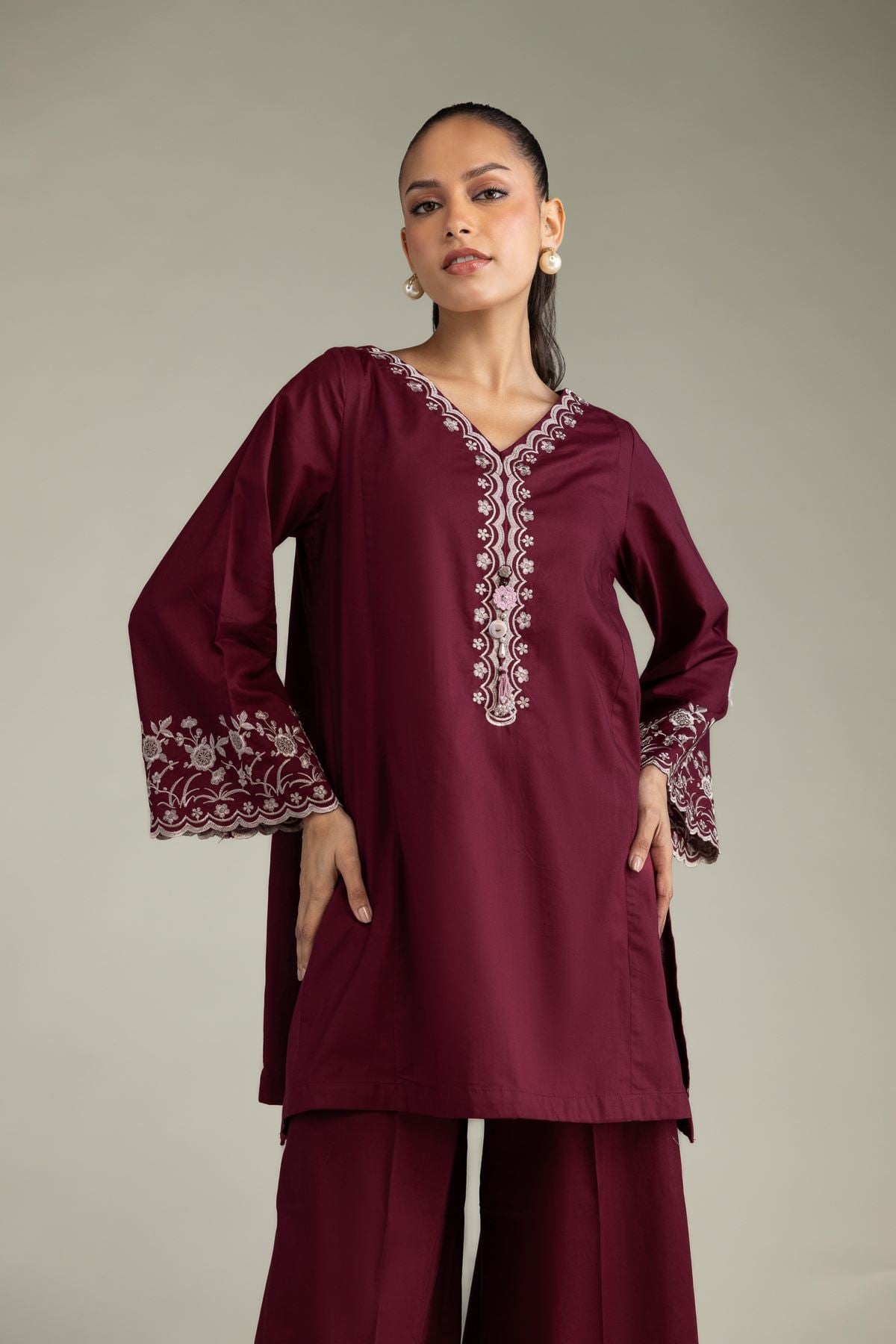 Maroon Cambric Kurta