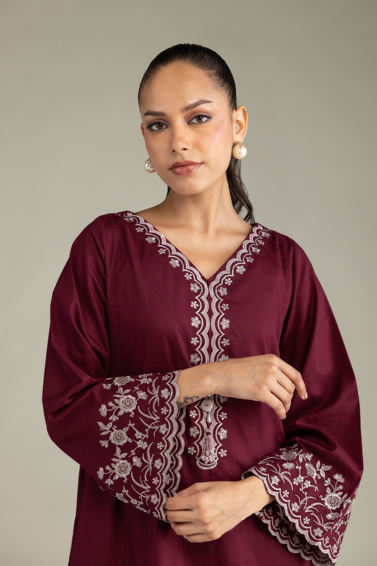 Maroon Cambric Kurta