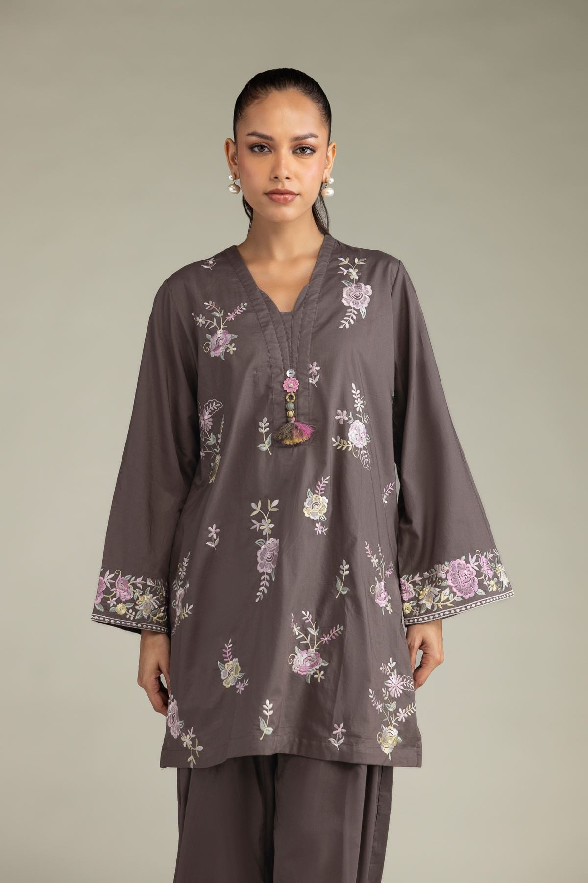 Floral V-Neck Kurta