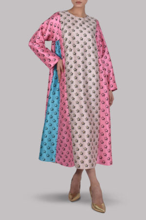 Rose Smoke, Plumeria and Scuba Blue Embellished Raw Silk Tunic