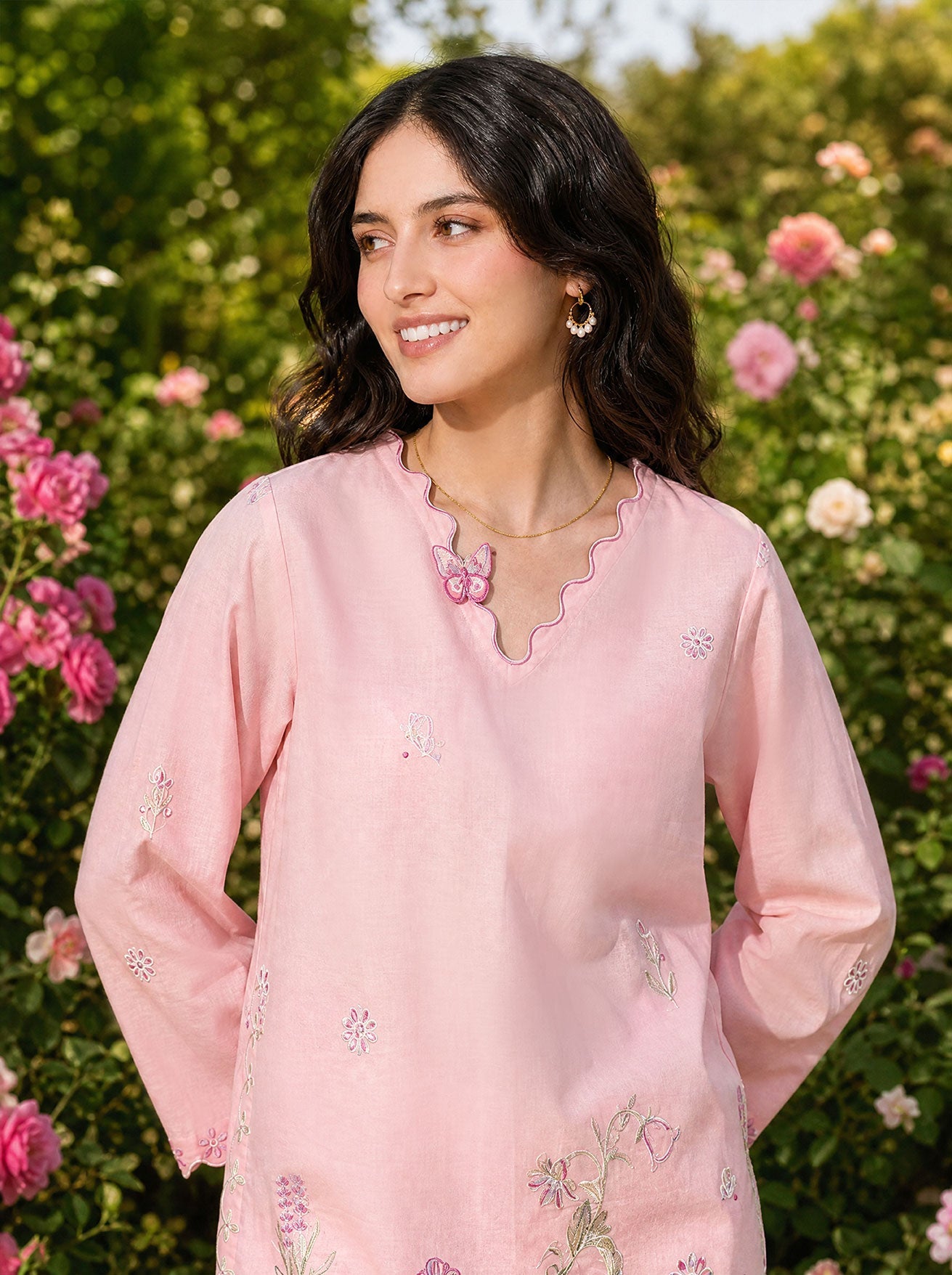 SS26DC-2627 LIGHT PINK 2PCS EMBROIDERED KURTA WITH TROUSER