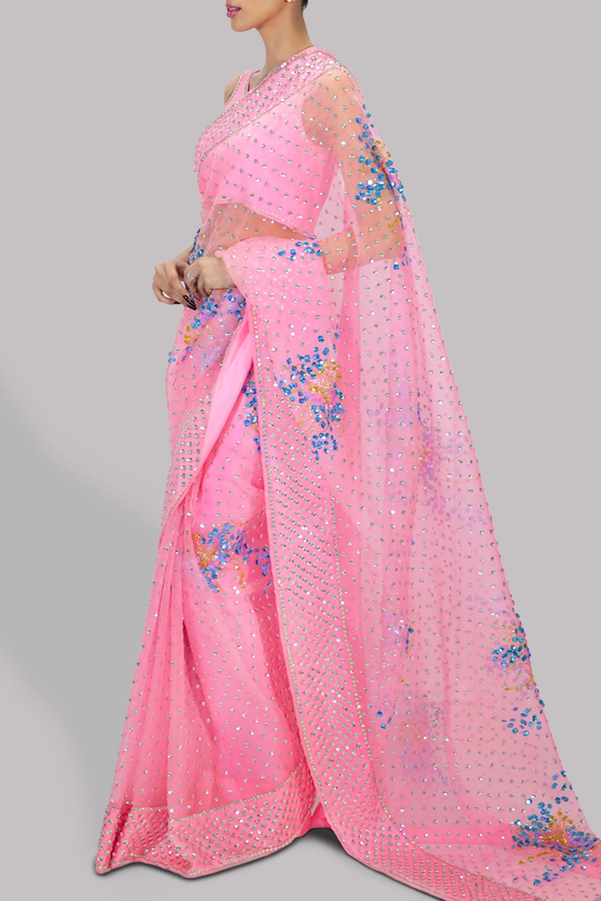 Candy Pink Embellished Organza Sari