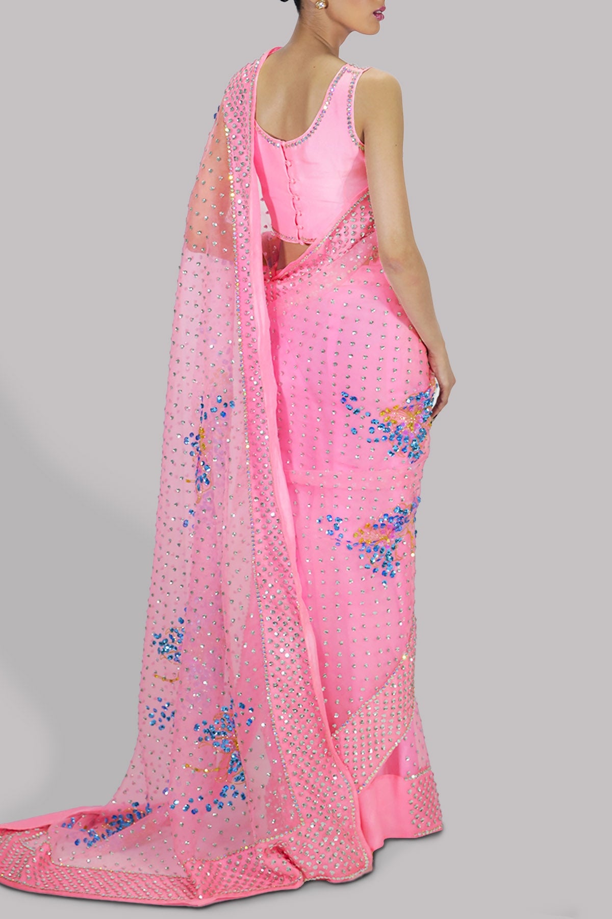 Candy Pink Embellished Organza Sari