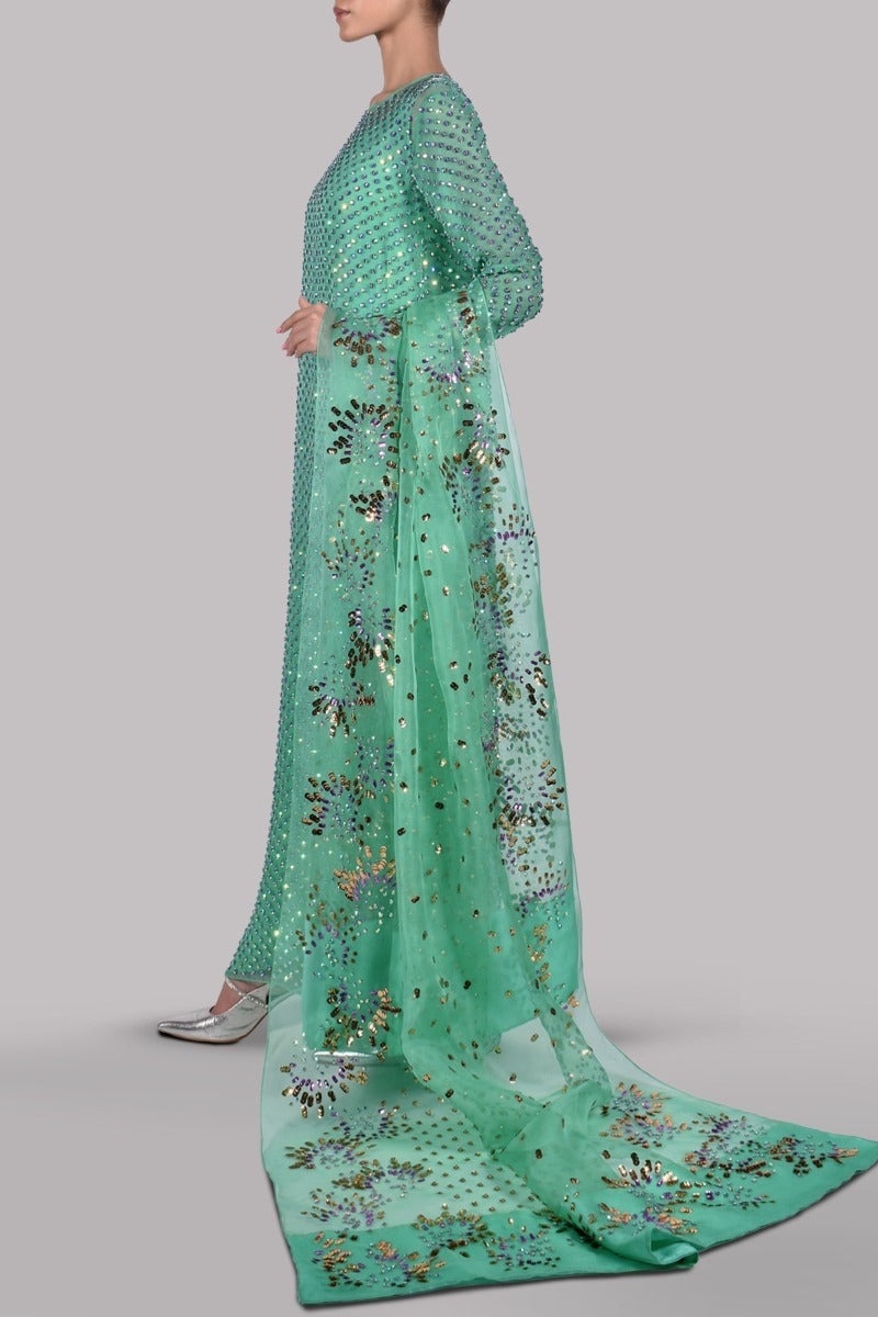 Spring Bud Embellished Organza Maxi Set