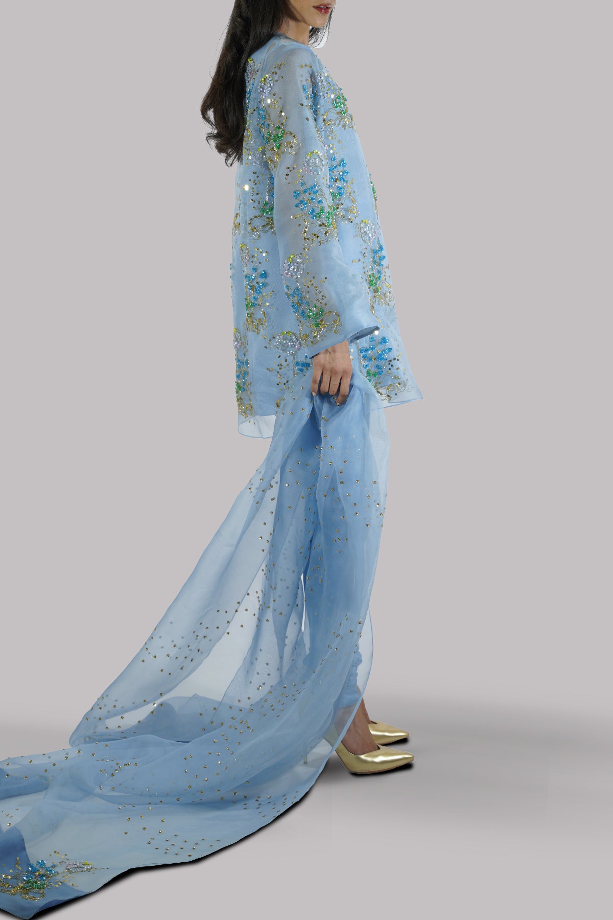Blue Bell Embellished Raw Silk Churidaar Set