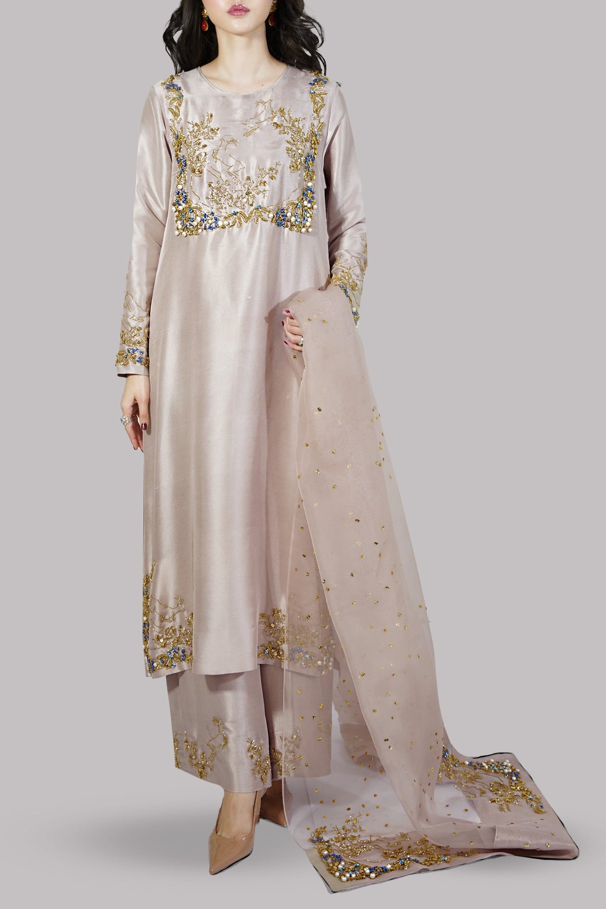 Moonlight Raw Silk Embellished Set