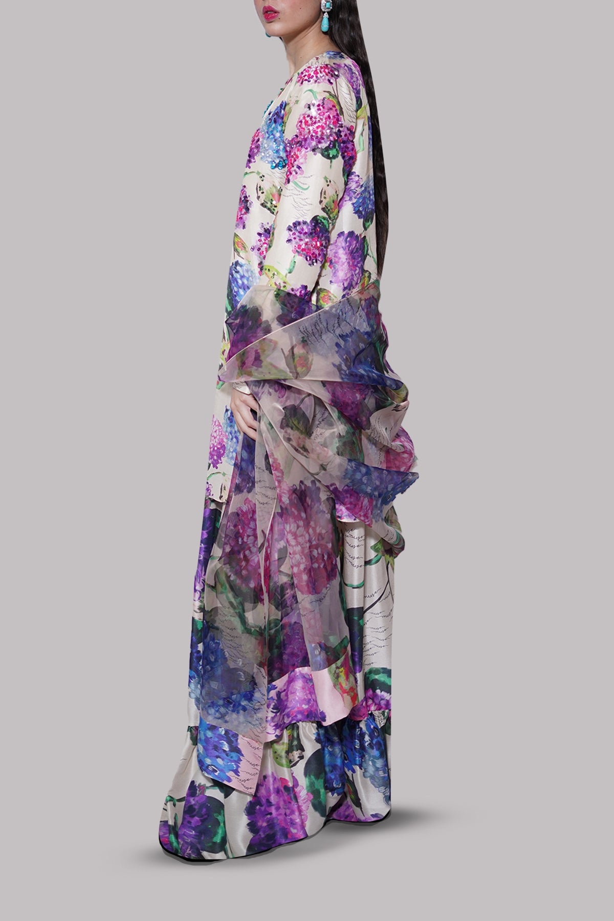 White Swan Printed Embellished Raw Silk Set