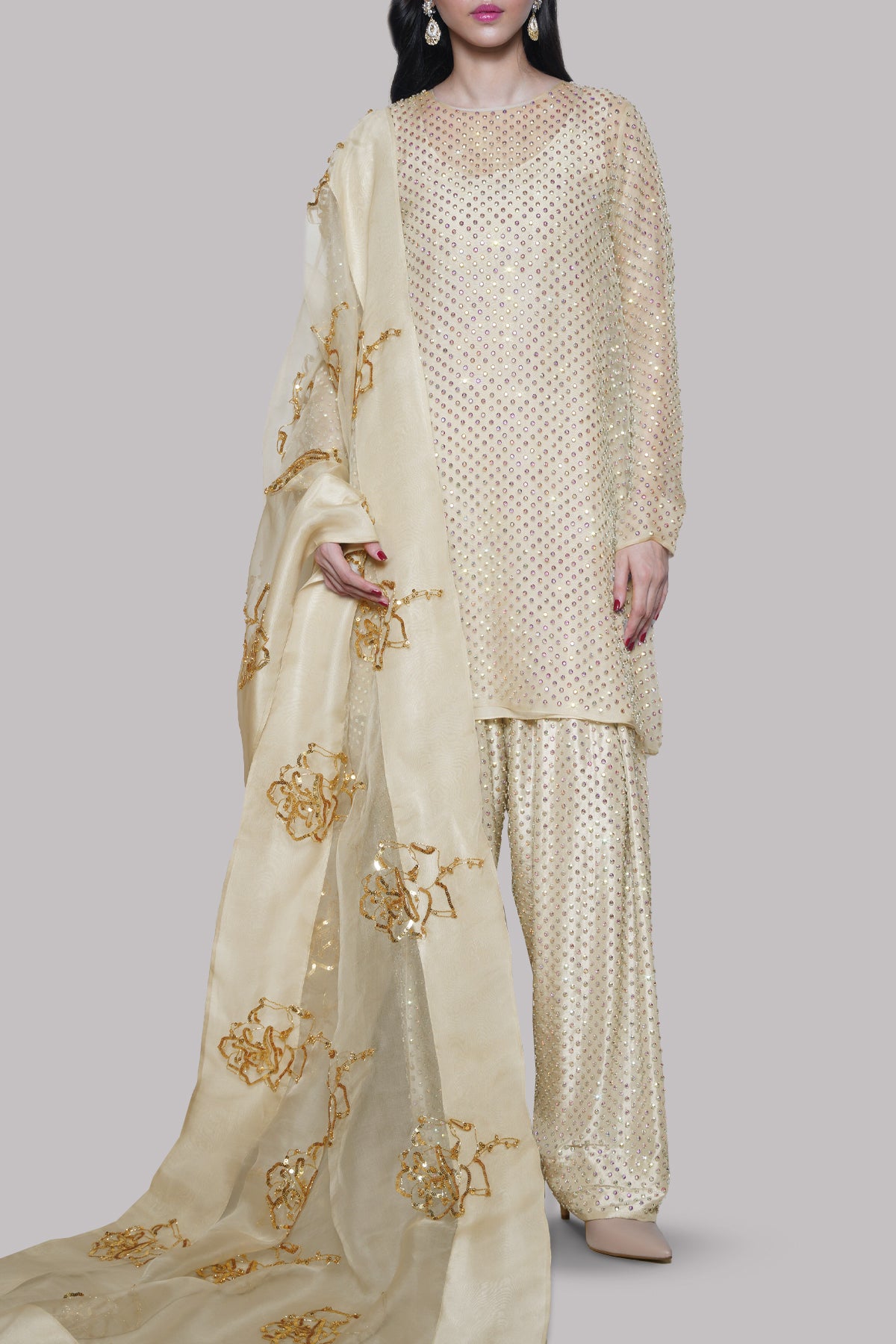 White Swan Embellished Organza Set