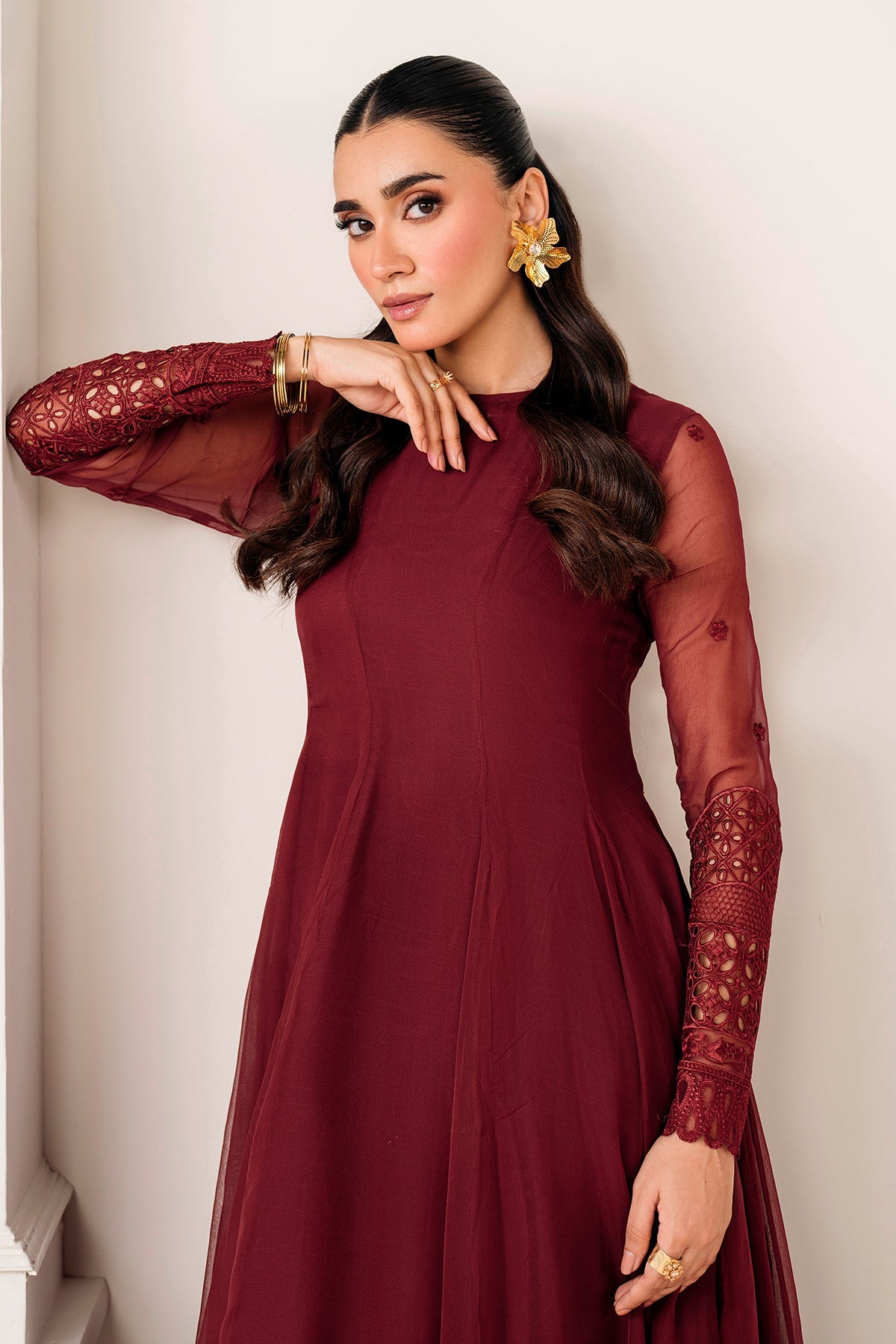 EMBROIDERED CHIFFON FROCK PR-1126