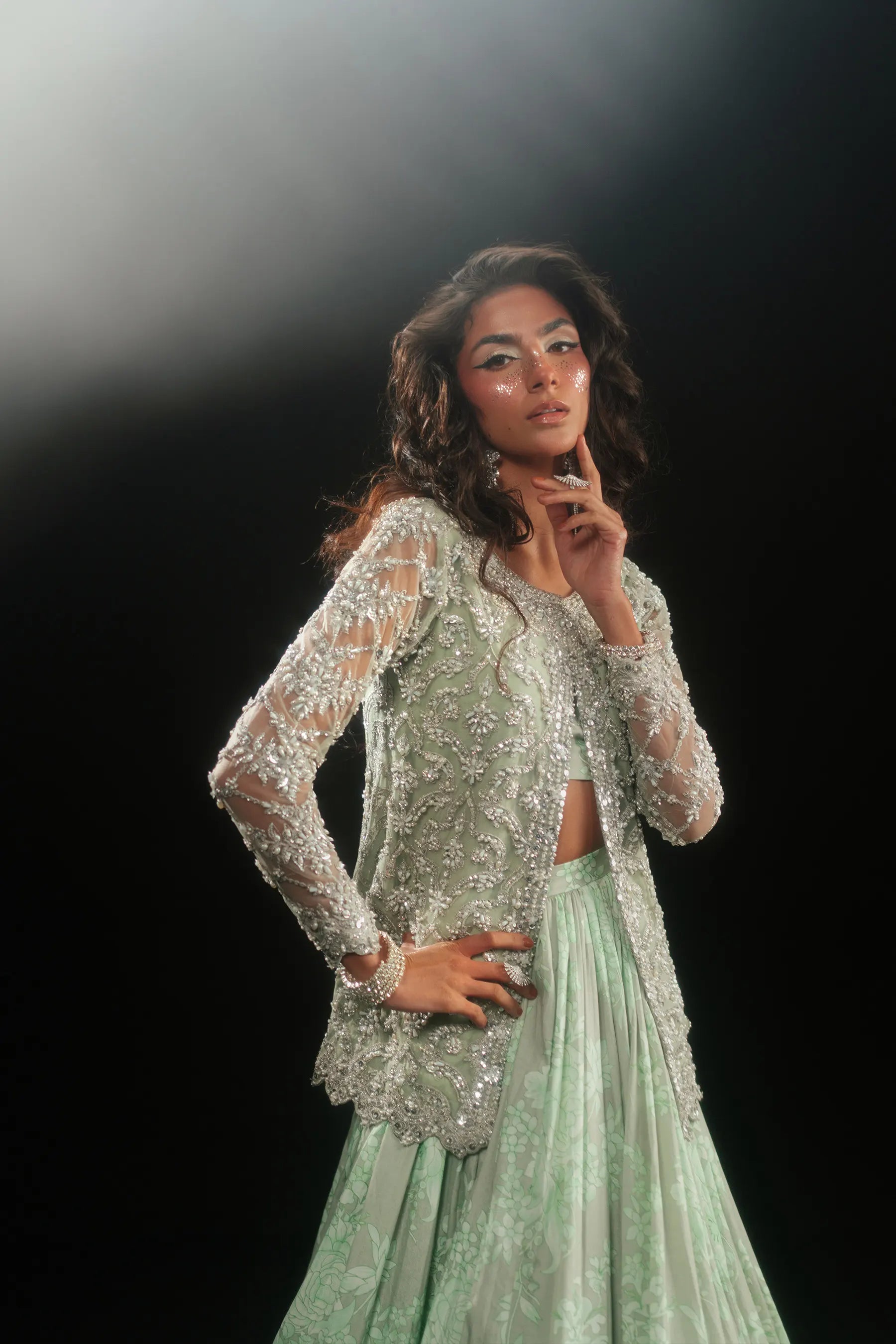 Minty Printed Lehnga And Jewelled Jacket Set (D-05)