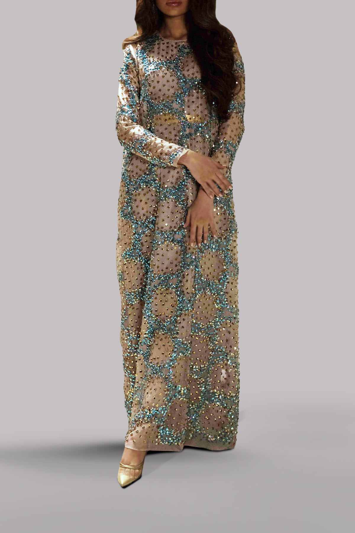 Cameo Rose Crystal Embellished Organza Maxi Dress