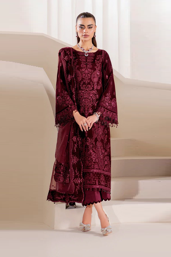 Baroque Luxury Embroidered Velvet Suits 3 Pcs Unstitched UF-758