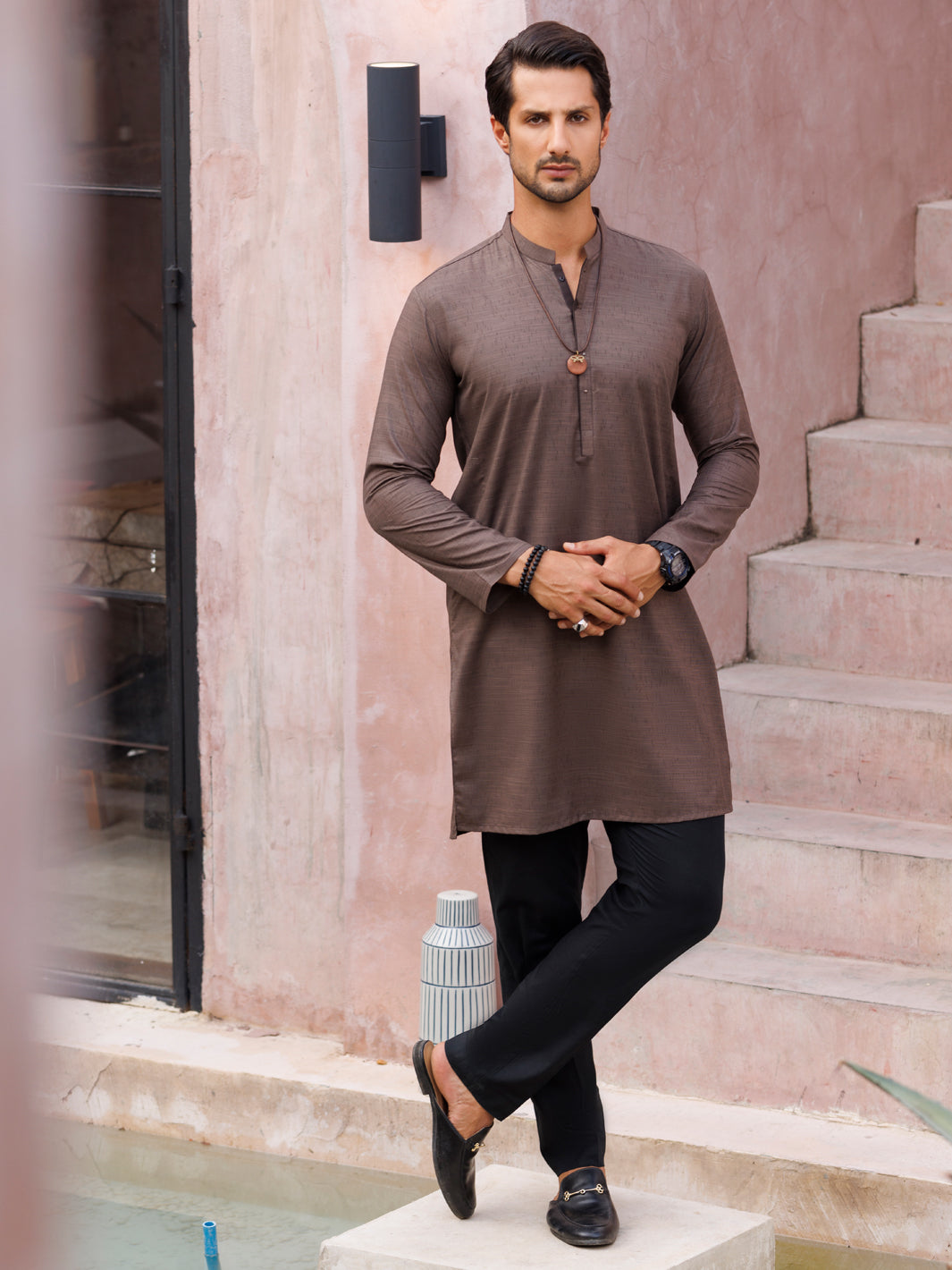 Brown Blended Kurta - AL-K-1140
