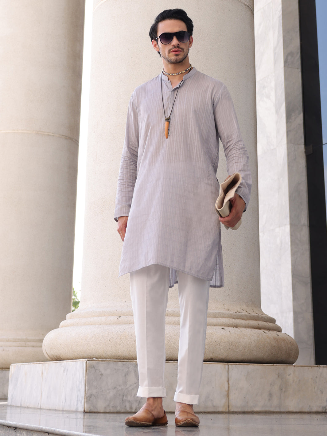 Light Grey Cotton Kurta - AL-K-1145A