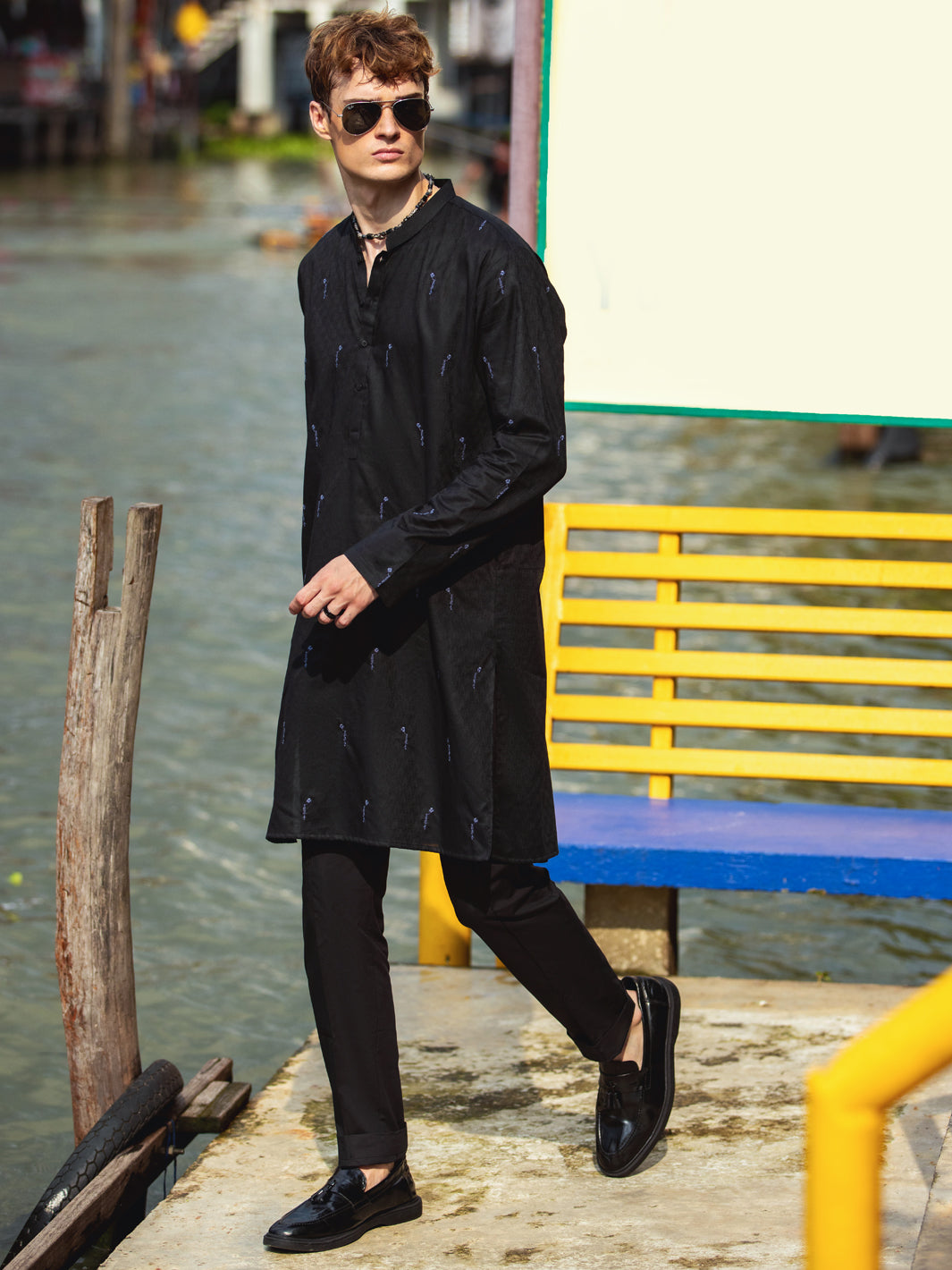 Black Cotton Kurta - AL-K-1147D