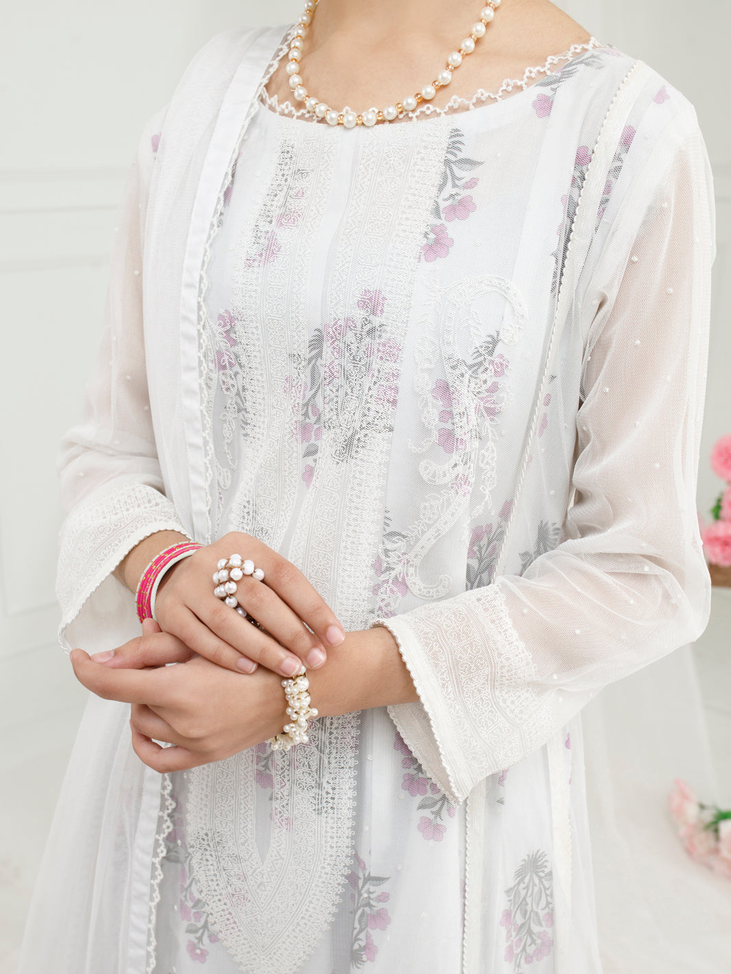 White Poly Net 3 Piece Stitched - ALT-3PS-LS-1156