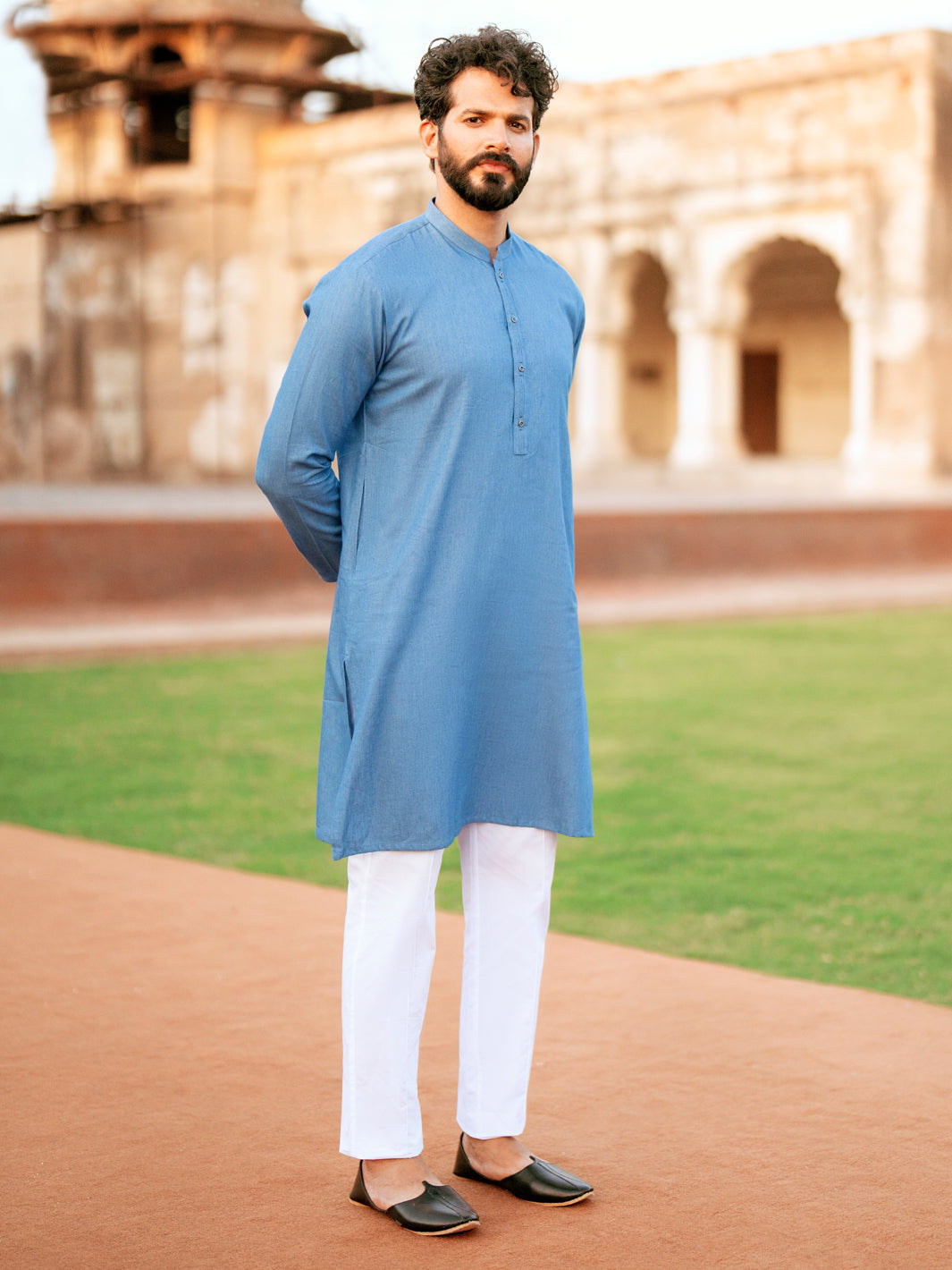 Denim Blue Blended Kurta - AL-K-1172