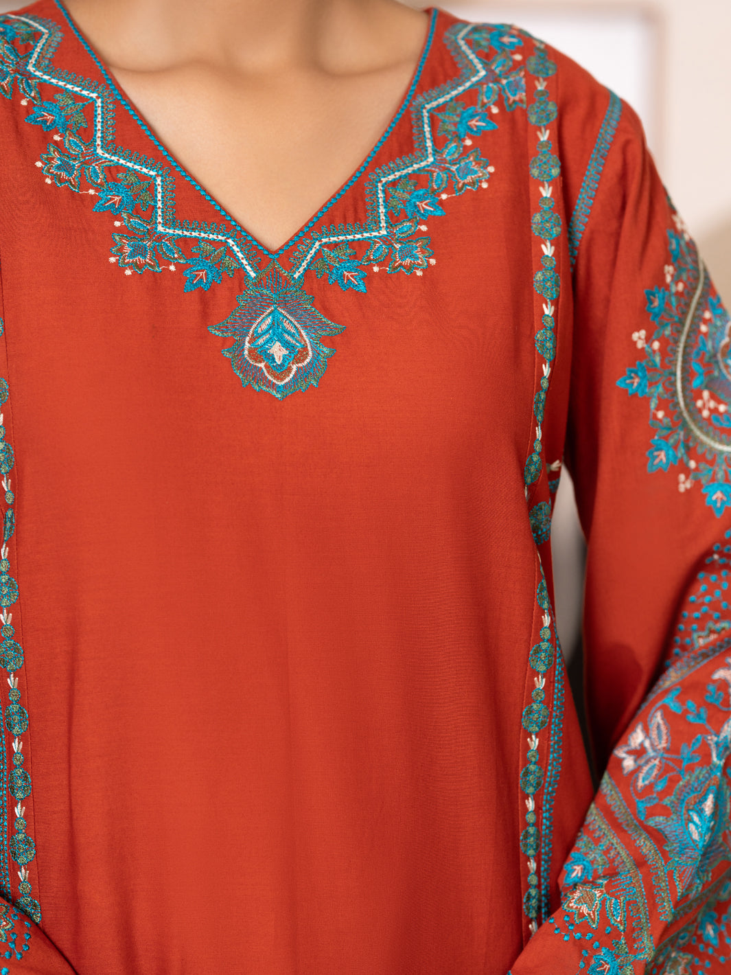 Rust Cotton Lawn Kurti - AL-LK-1173