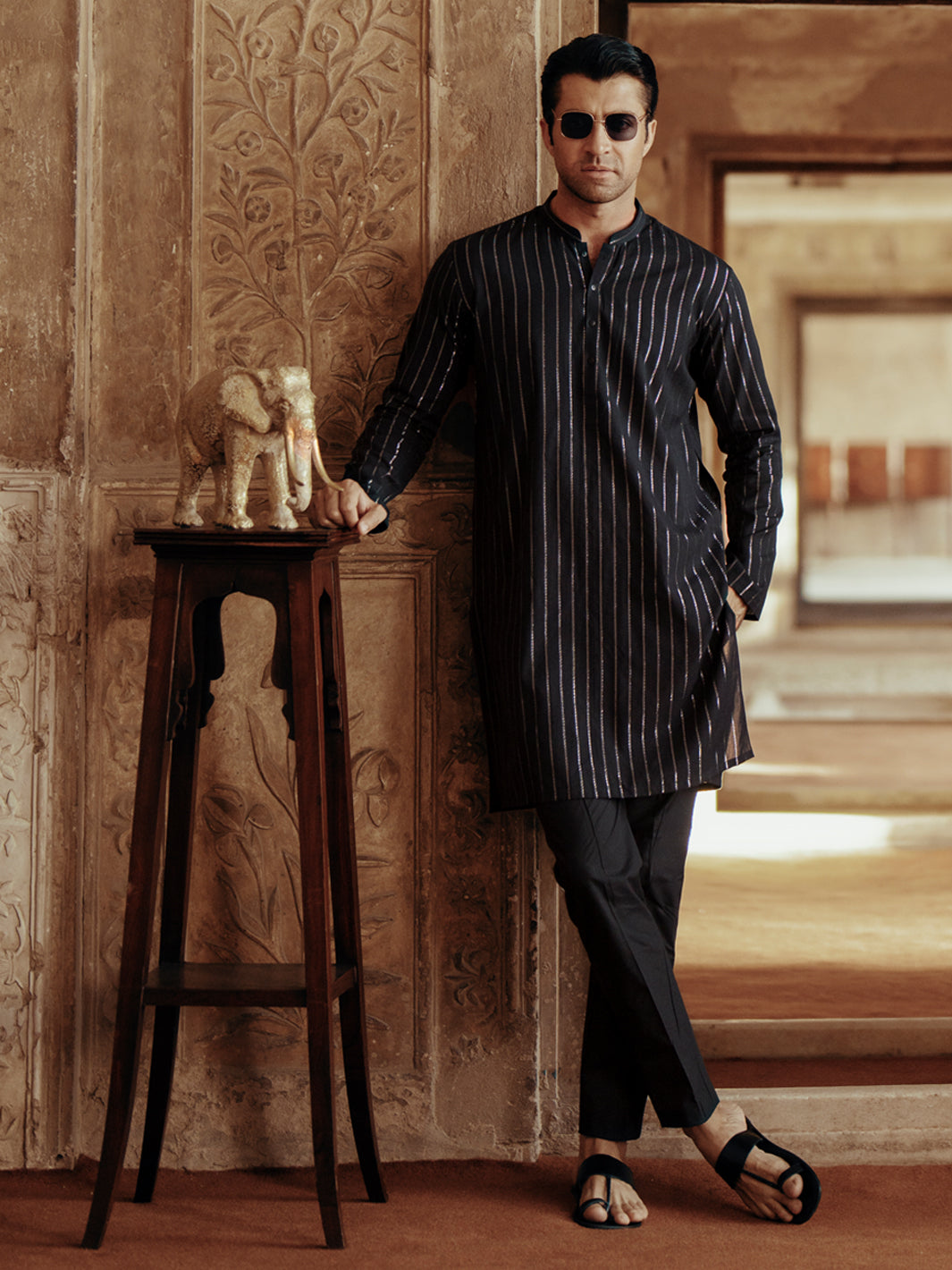 Black Cotton Kurta - AL-K-1196D